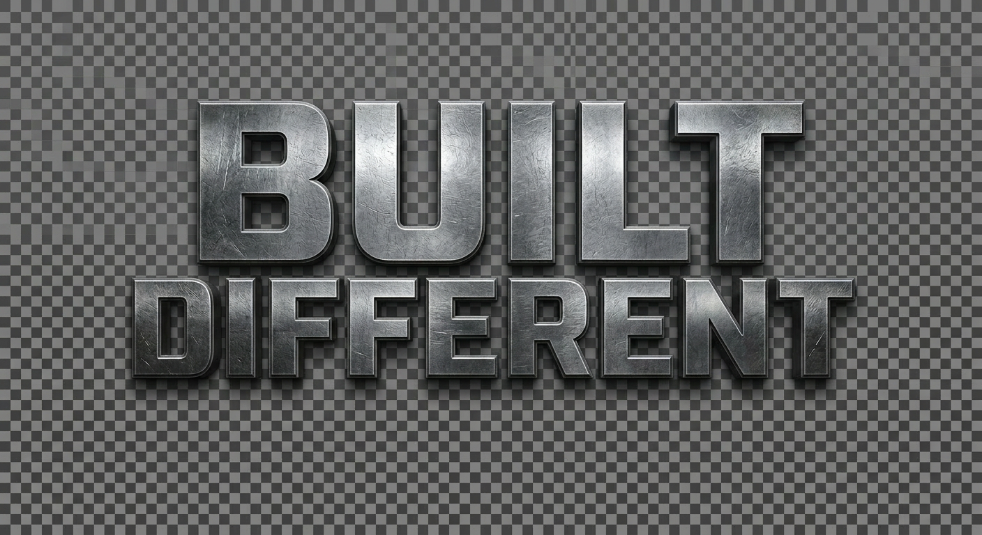 words Built Different in metallic silver