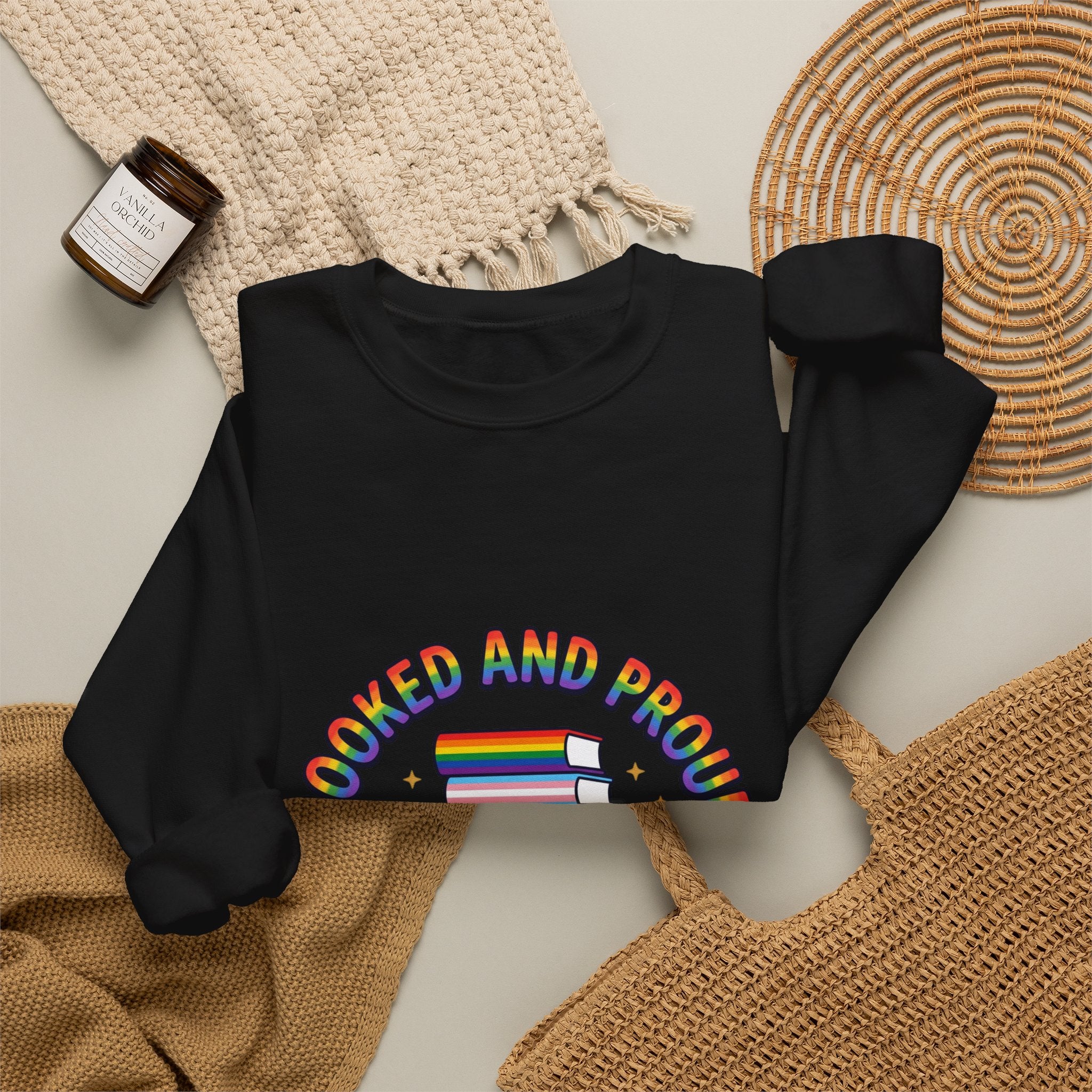 Bookish Pride Crewneck Sweatshirt | LGBTQ+ Queer Joy, Pastel Rainbow