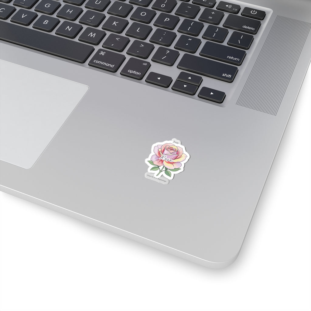 June Rose Birth Month Sticker | Botanical Watercolor, Personalized Name