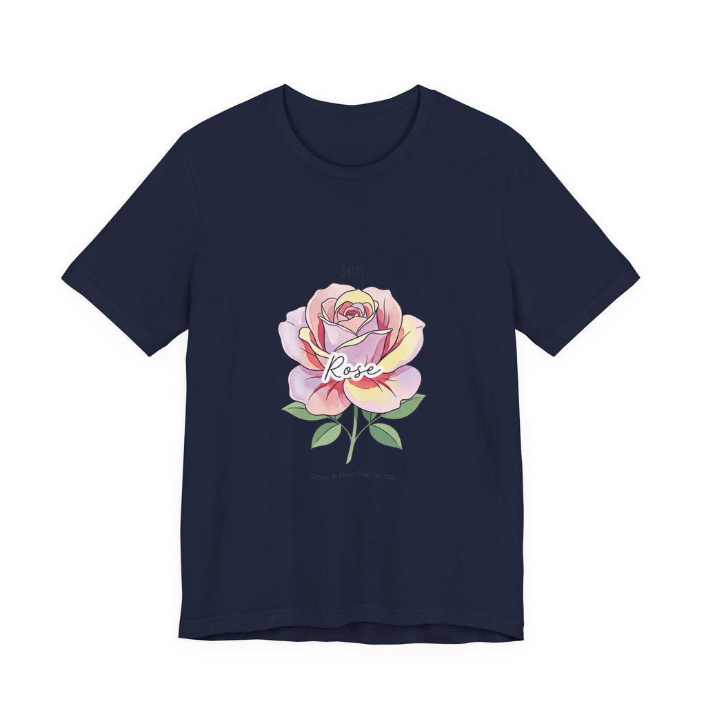June Rose Birth Flower Tee | Botanical Watercolor, Personalized Name