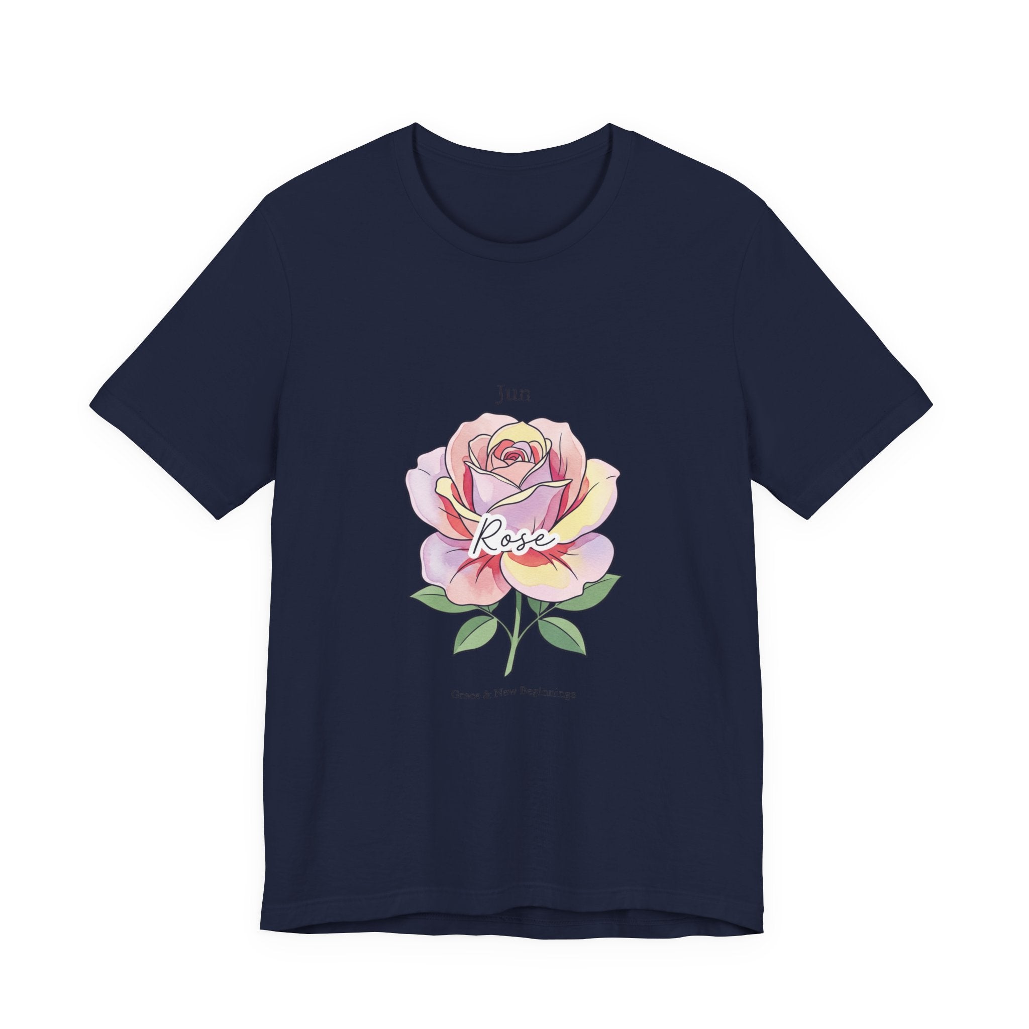June Rose Birth Flower Tee | Botanical Watercolor, Personalized Name