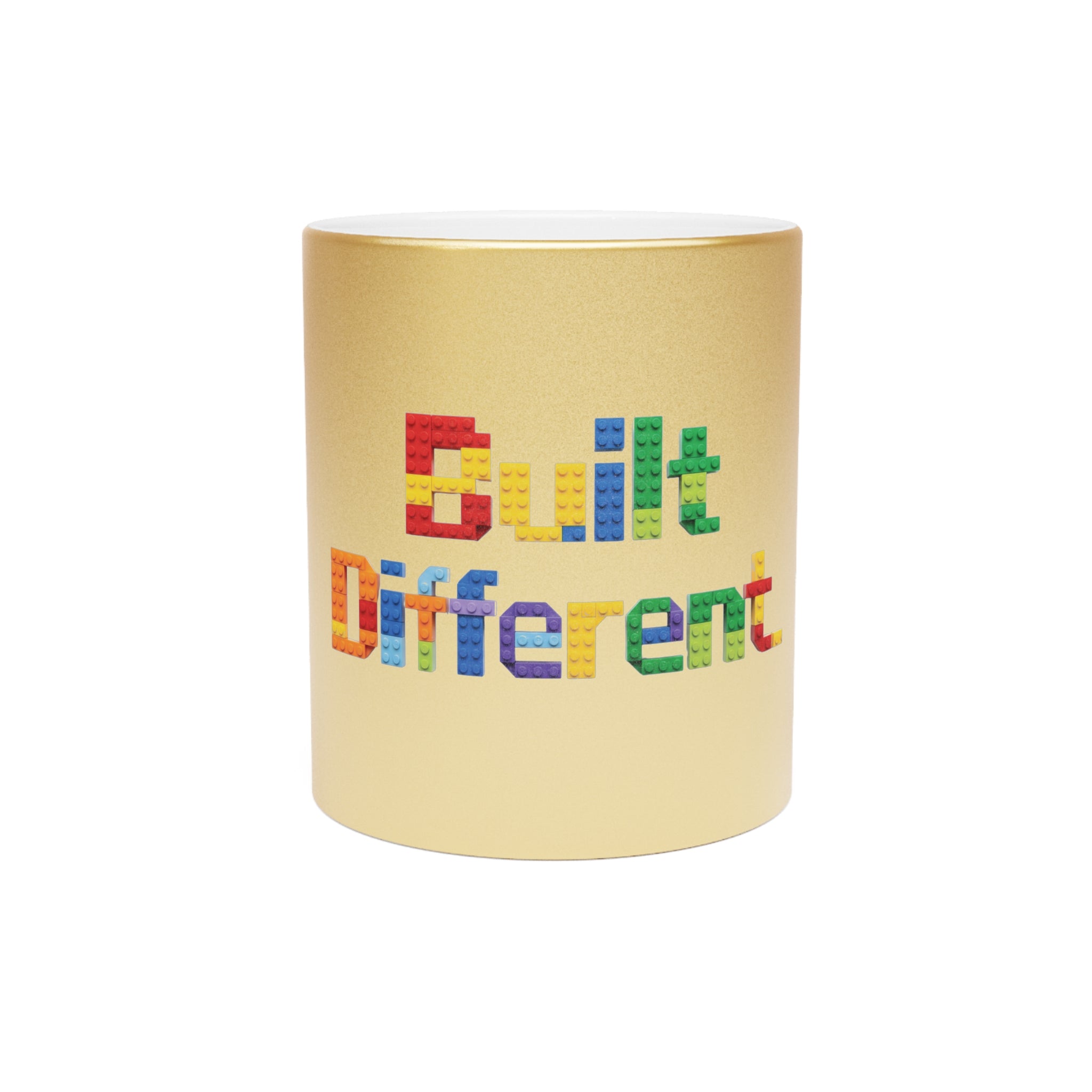 Built Different Metallic Mug — Color Brick Block Design
