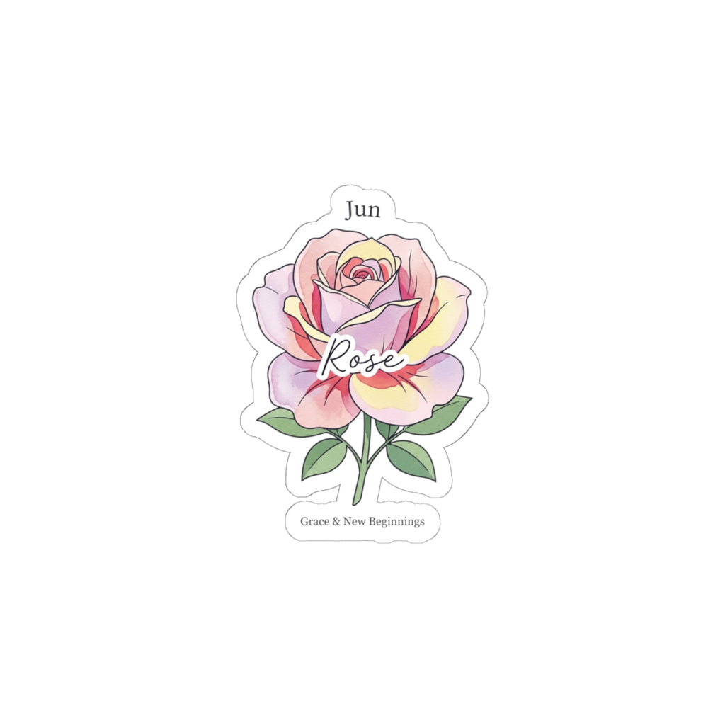 June Rose Birth Month Sticker | Botanical Watercolor, Personalized Name