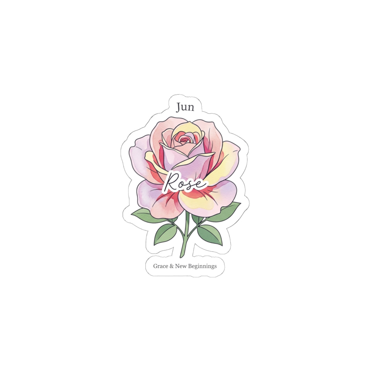 June Rose Birth Month Sticker | Botanical Watercolor, Personalized Name