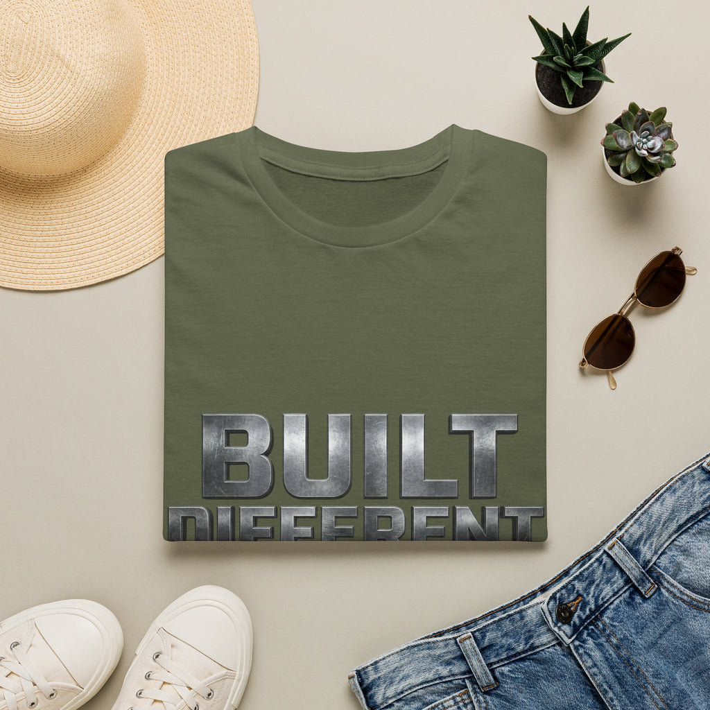 Built Different T-Shirt — Bold Metallic Graphic Tee for Confident, Casual Style