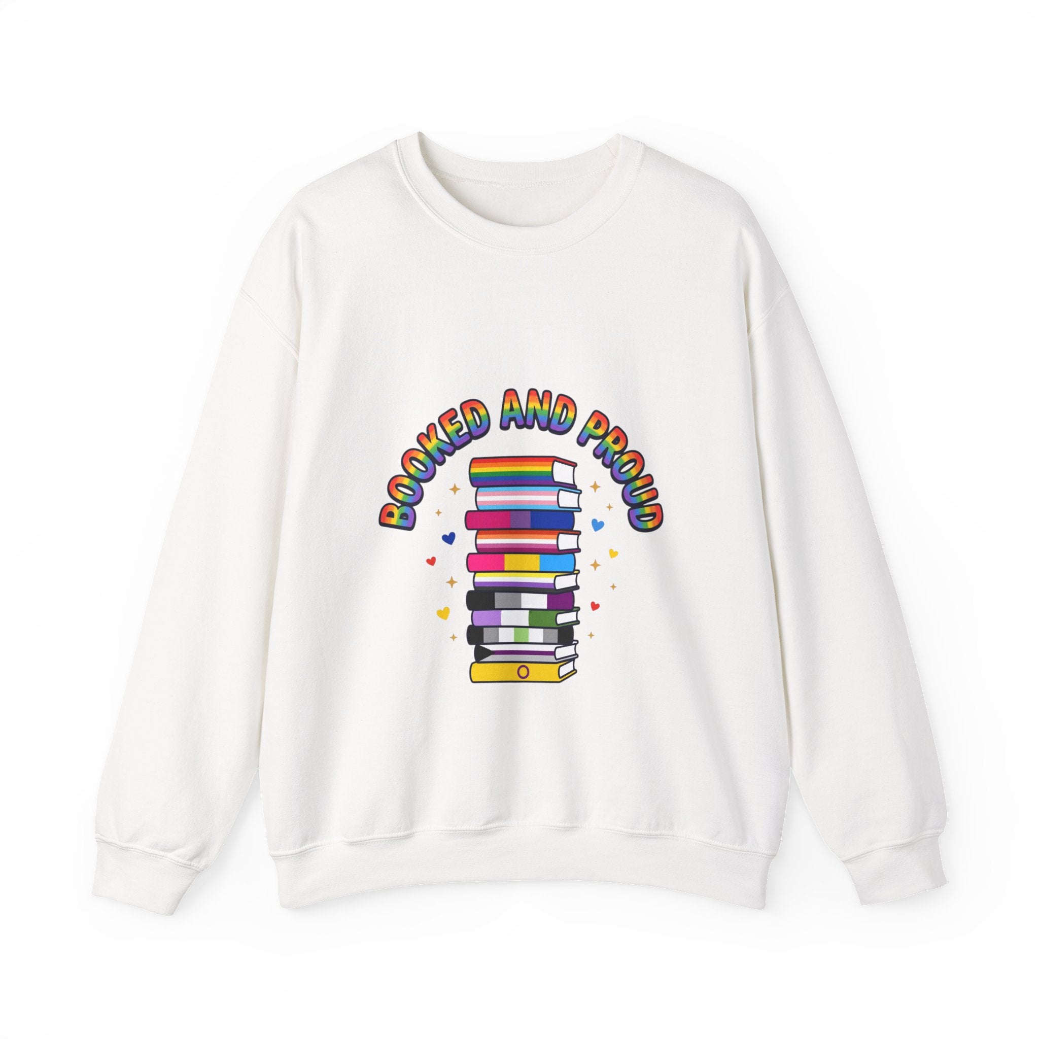 Bookish Pride Crewneck Sweatshirt | LGBTQ+ Queer Joy, Pastel Rainbow