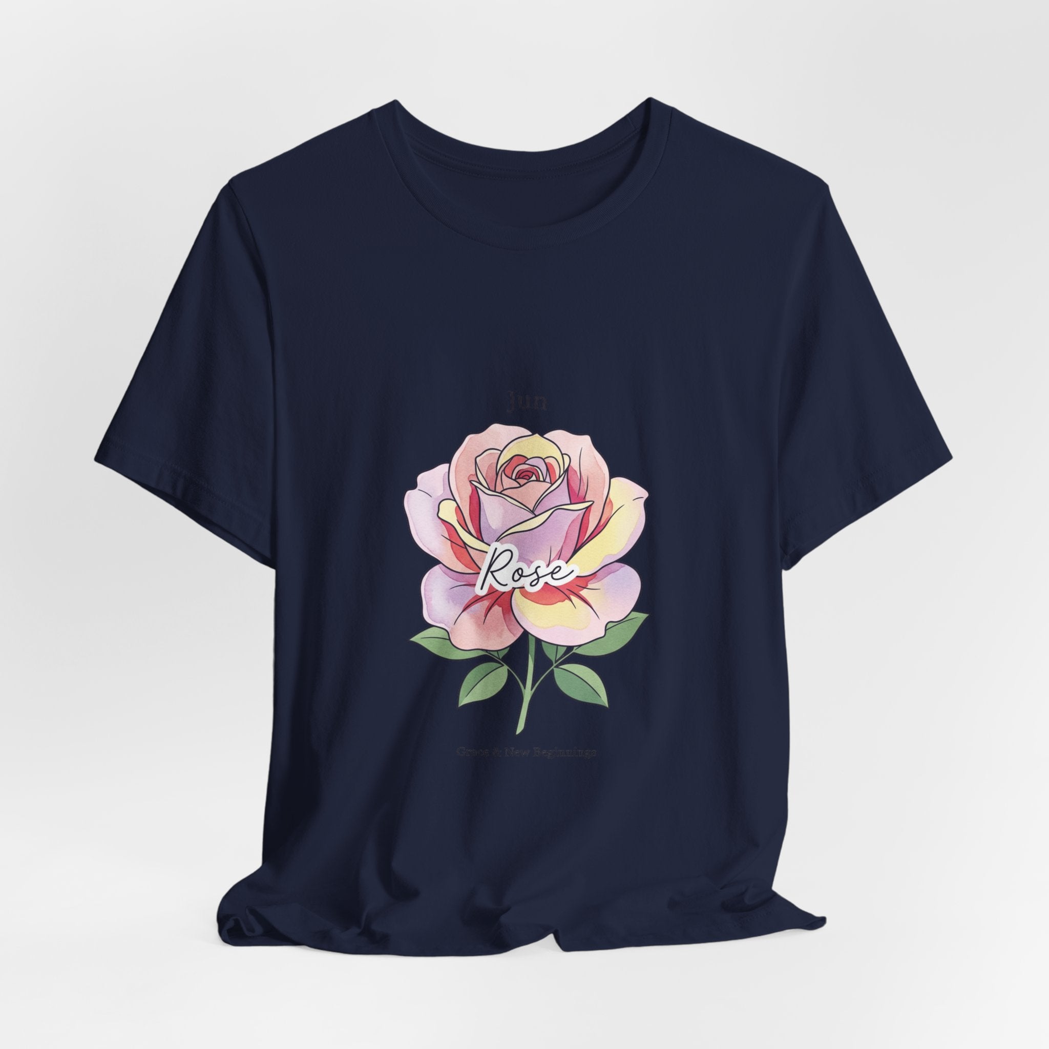 June Rose Birth Flower Tee | Botanical Watercolor, Personalized Name