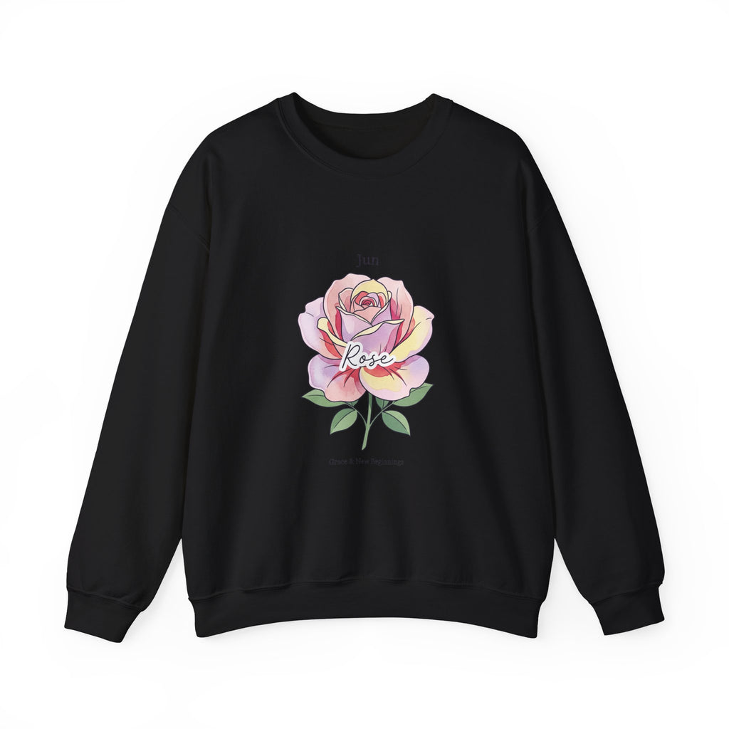 June Rose Birth Month Crewneck, Botanical Watercolor, Personalized Name