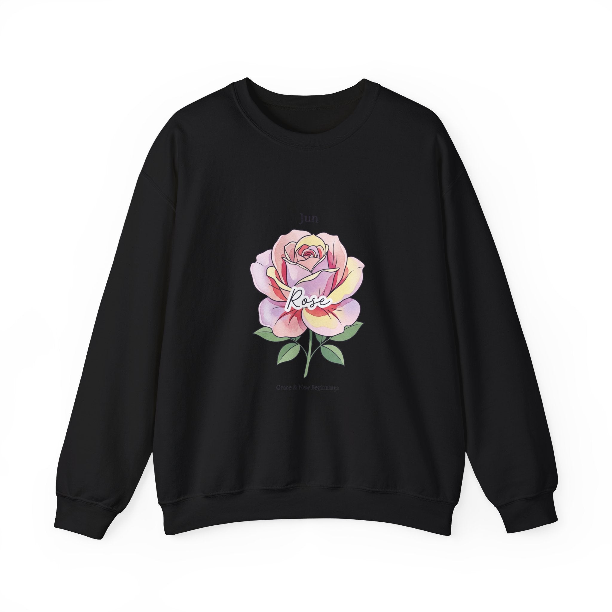 June Rose Birth Month Crewneck, Botanical Watercolor, Personalized Name