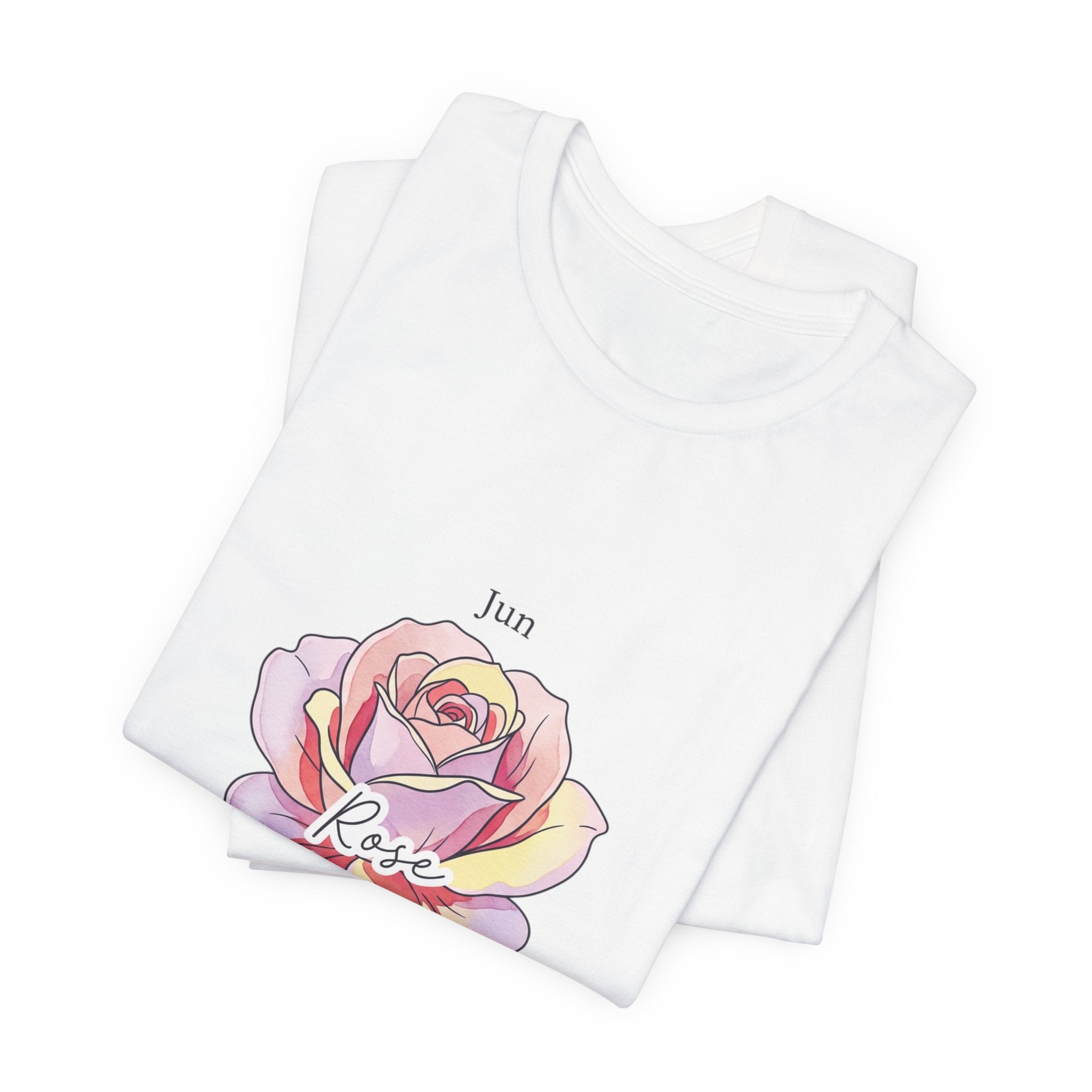 June Rose Birth Flower Tee | Botanical Watercolor, Personalized Name