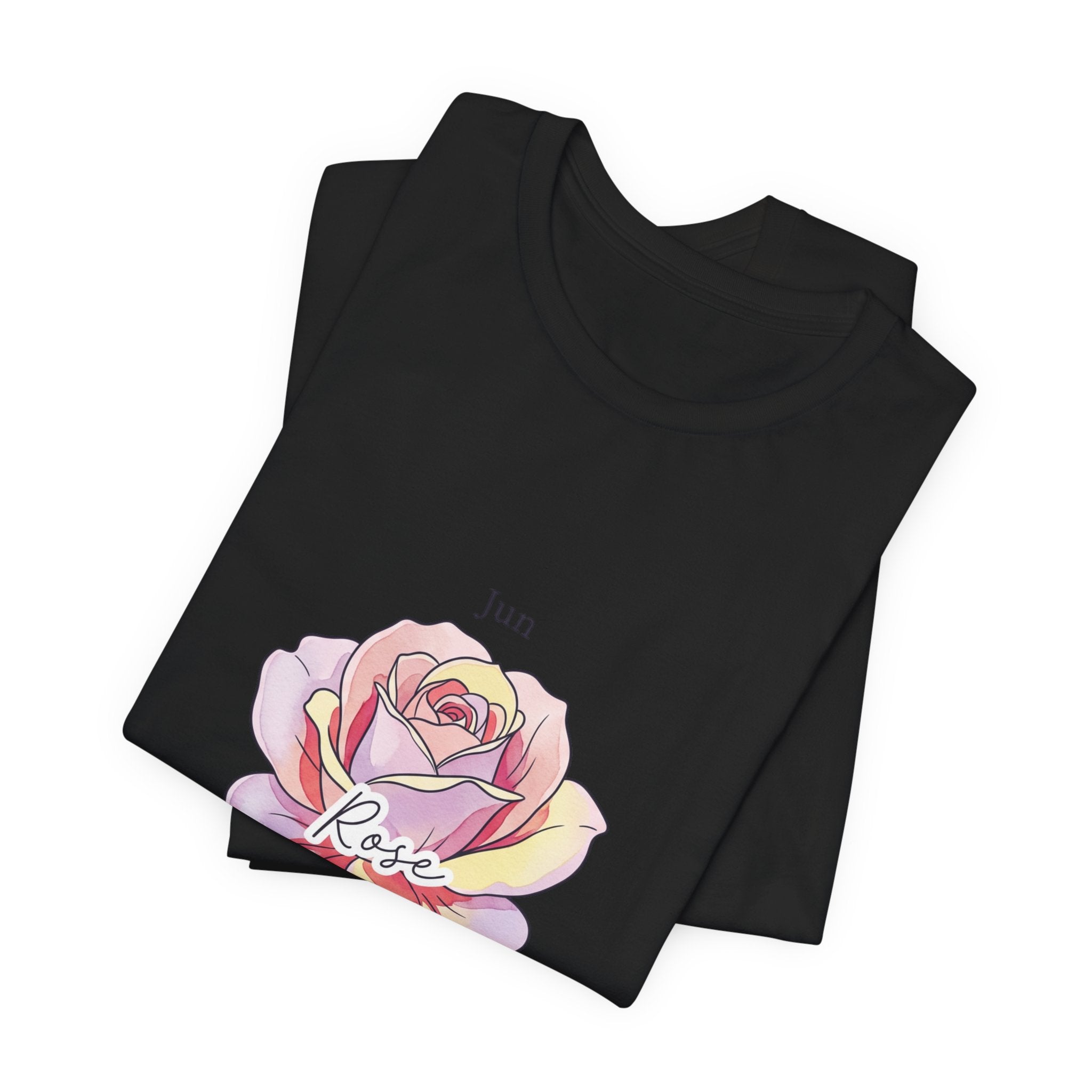 June Rose Birth Flower Tee | Botanical Watercolor, Personalized Name