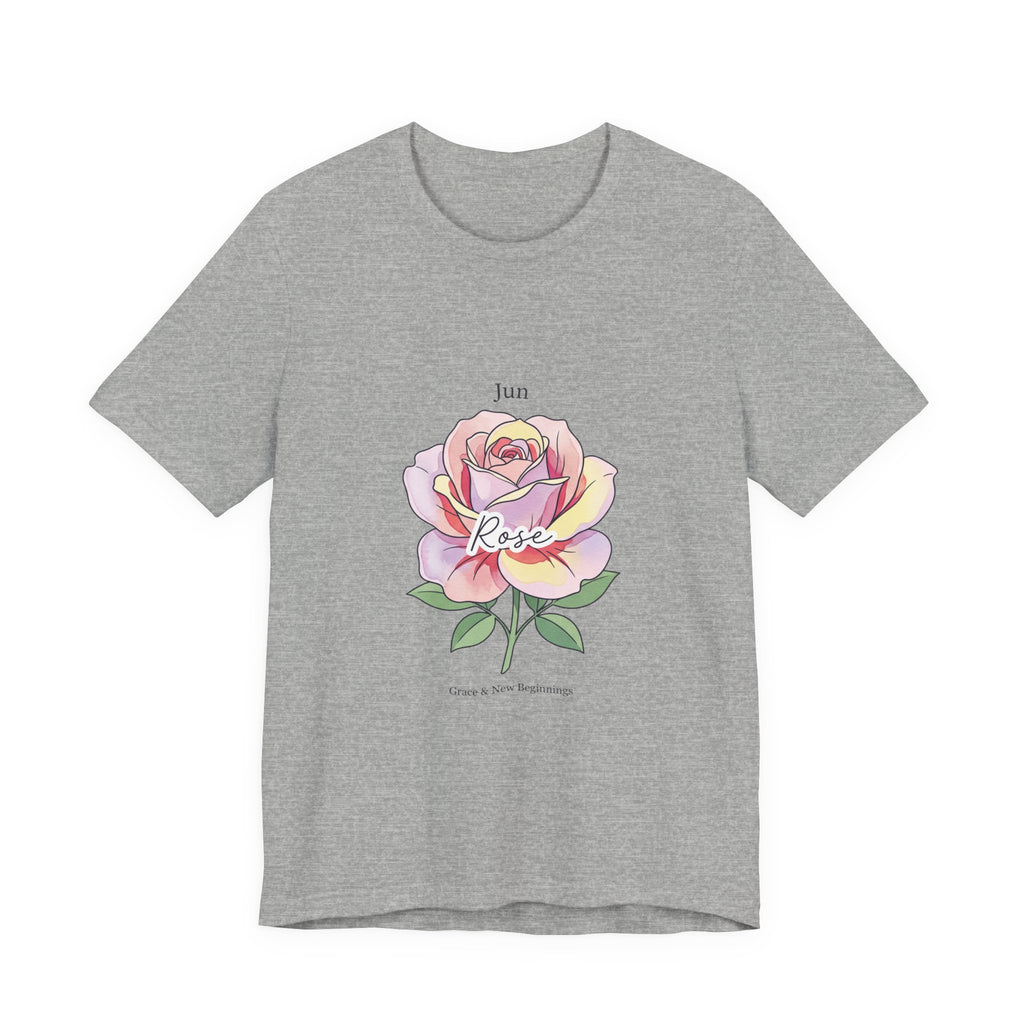 June Rose Birth Flower Tee | Botanical Watercolor, Personalized Name