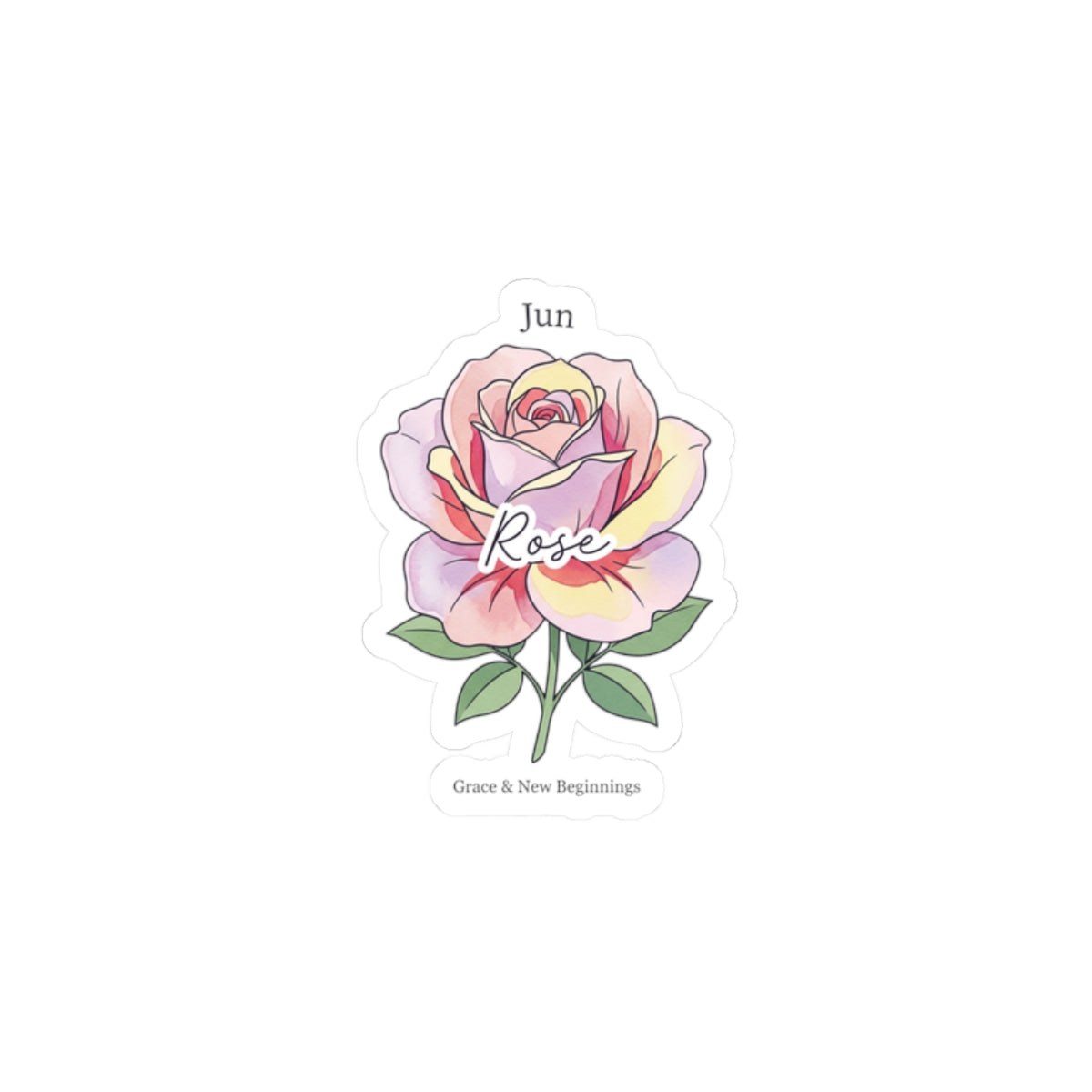 June Rose Birth Month Sticker | Botanical Watercolor, Personalized Name
