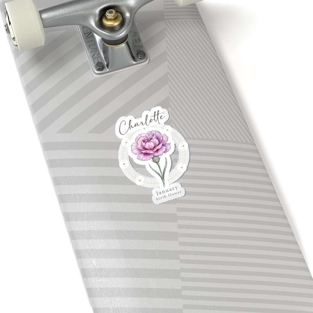 January Birth Flower Sticker | Personalized Botanical Watercolor, Custom Name Kiss-Cut