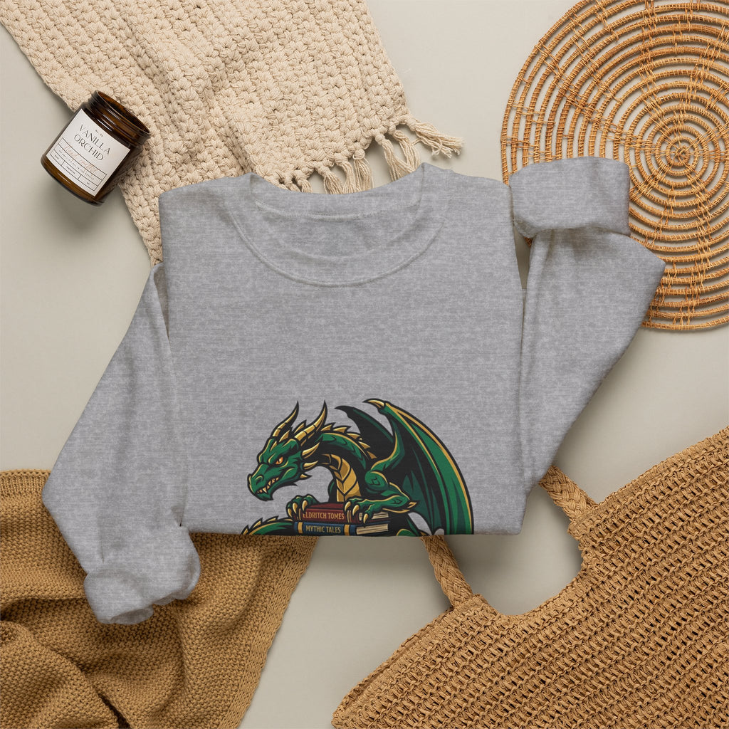 Book Dragon Crewneck Sweatshirt | dragon, fantasy art, mythical creature