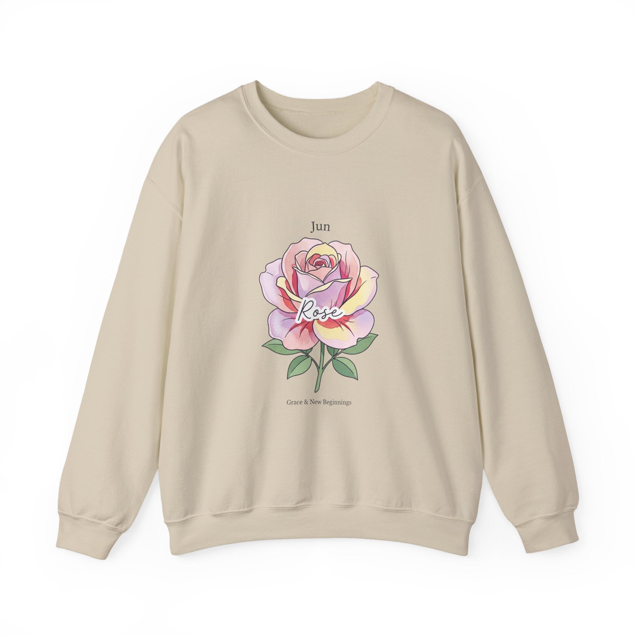 June Rose Birth Month Crewneck, Botanical Watercolor, Personalized Name