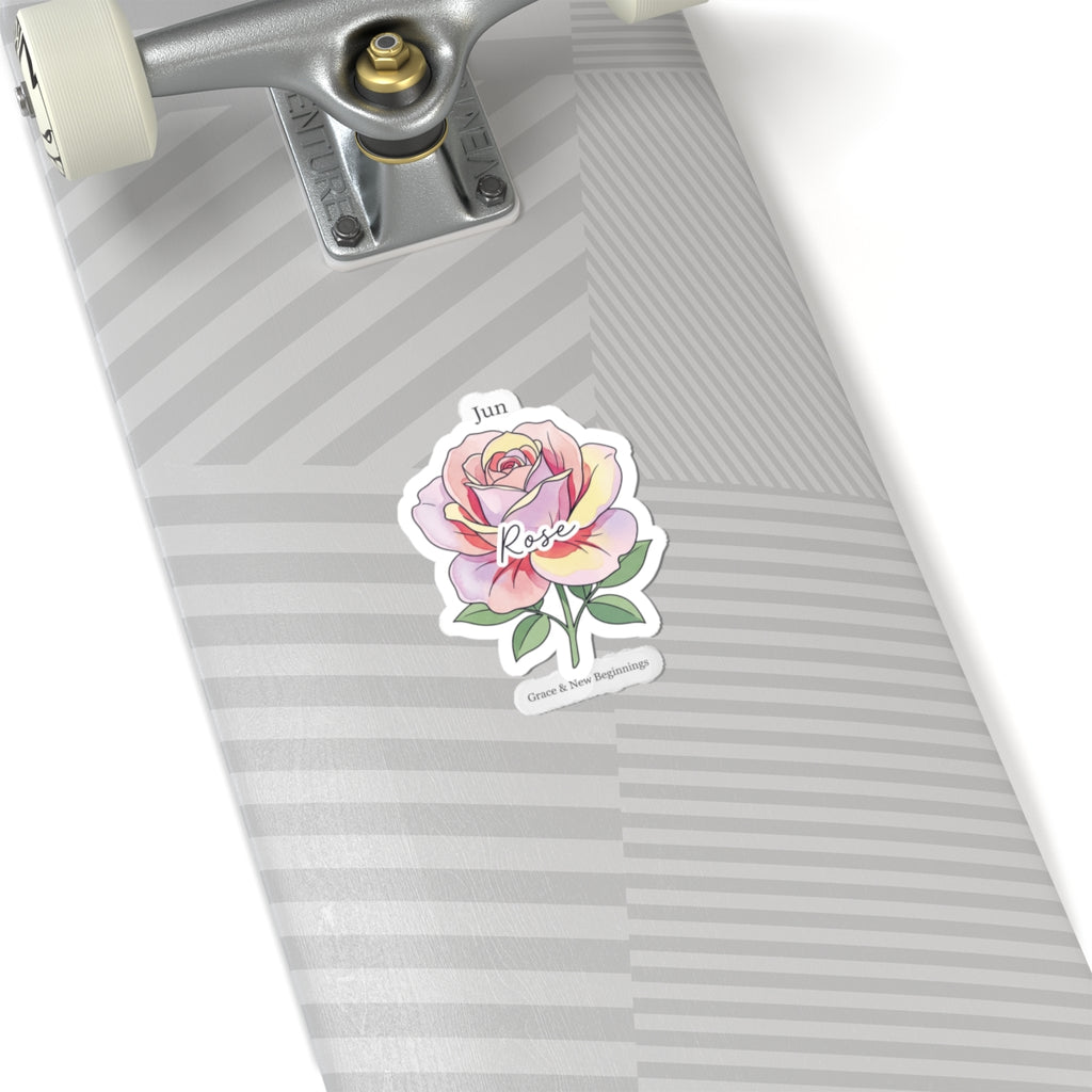 June Rose Birth Month Sticker | Botanical Watercolor, Personalized Name