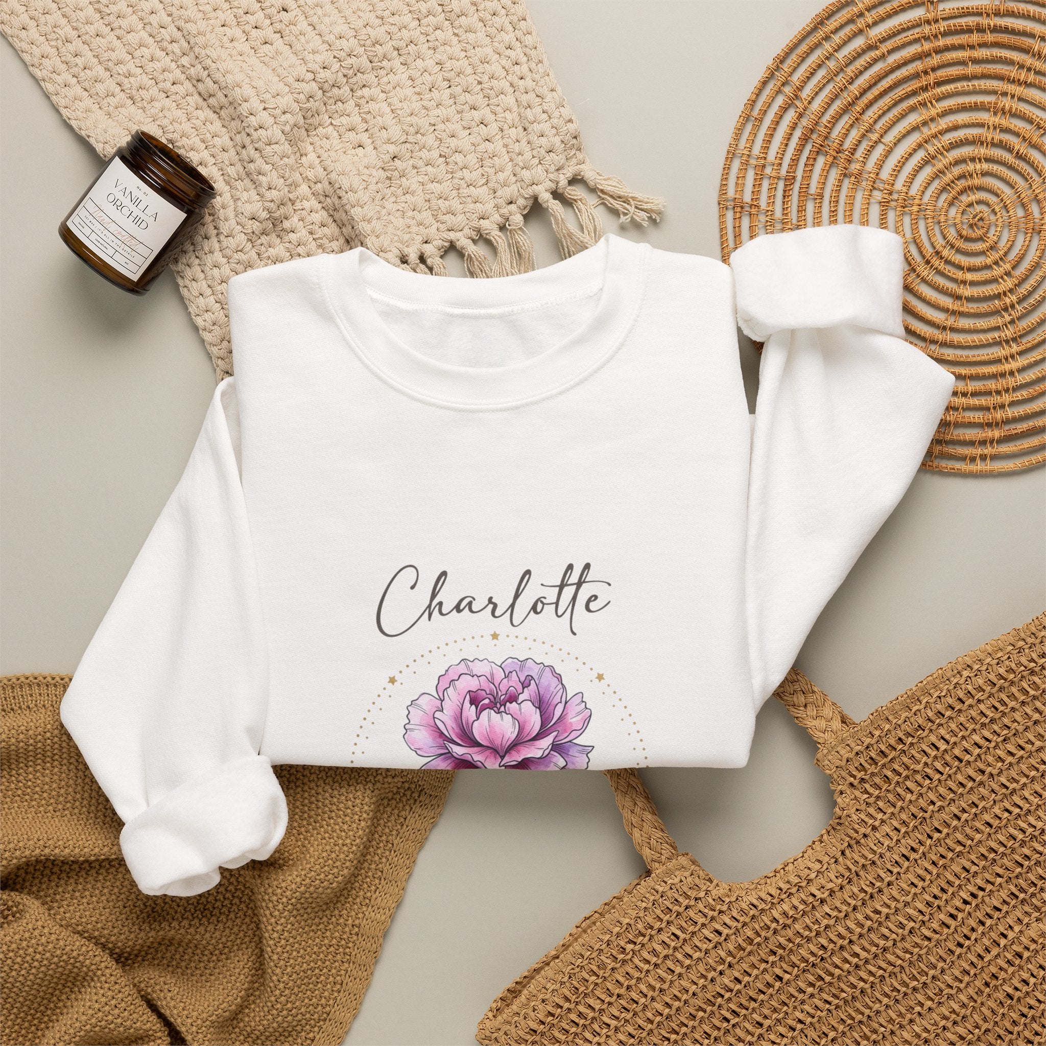 January Peony Birth Flower Sweatshirt | Personalized Botanical Watercolor