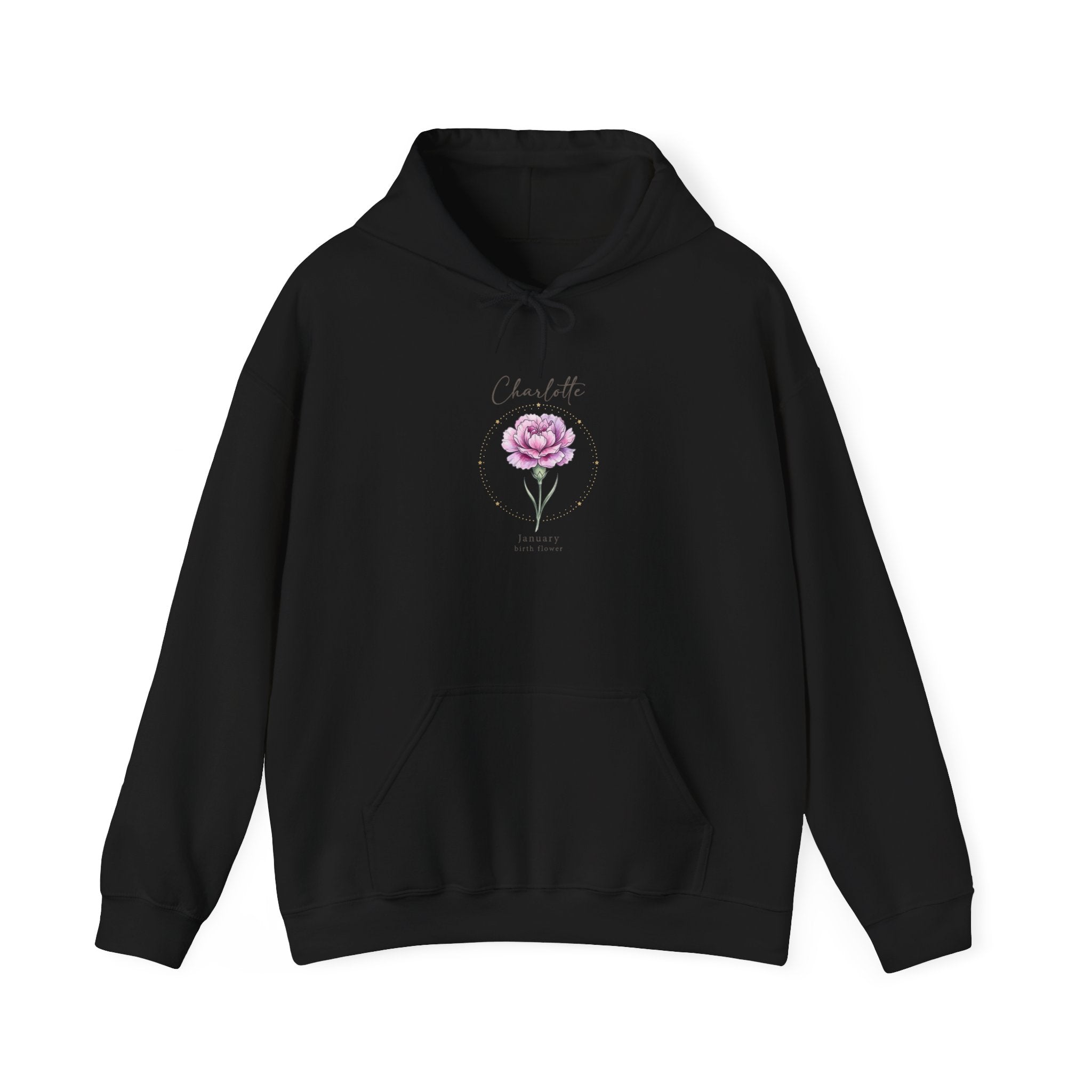 June Carnation Birth Flower Hoodie | Botanical Watercolor, Personalized Name