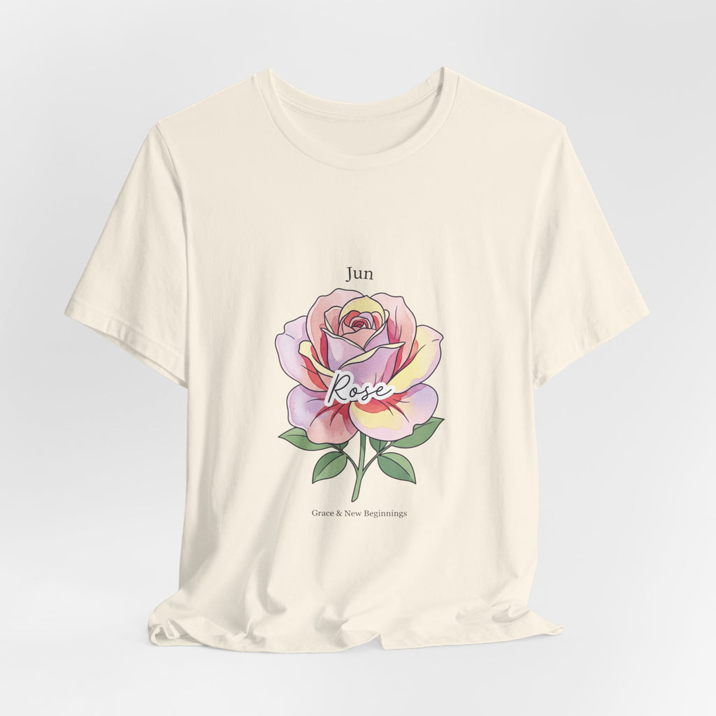 June Rose Birth Flower Tee | Botanical Watercolor, Personalized Name