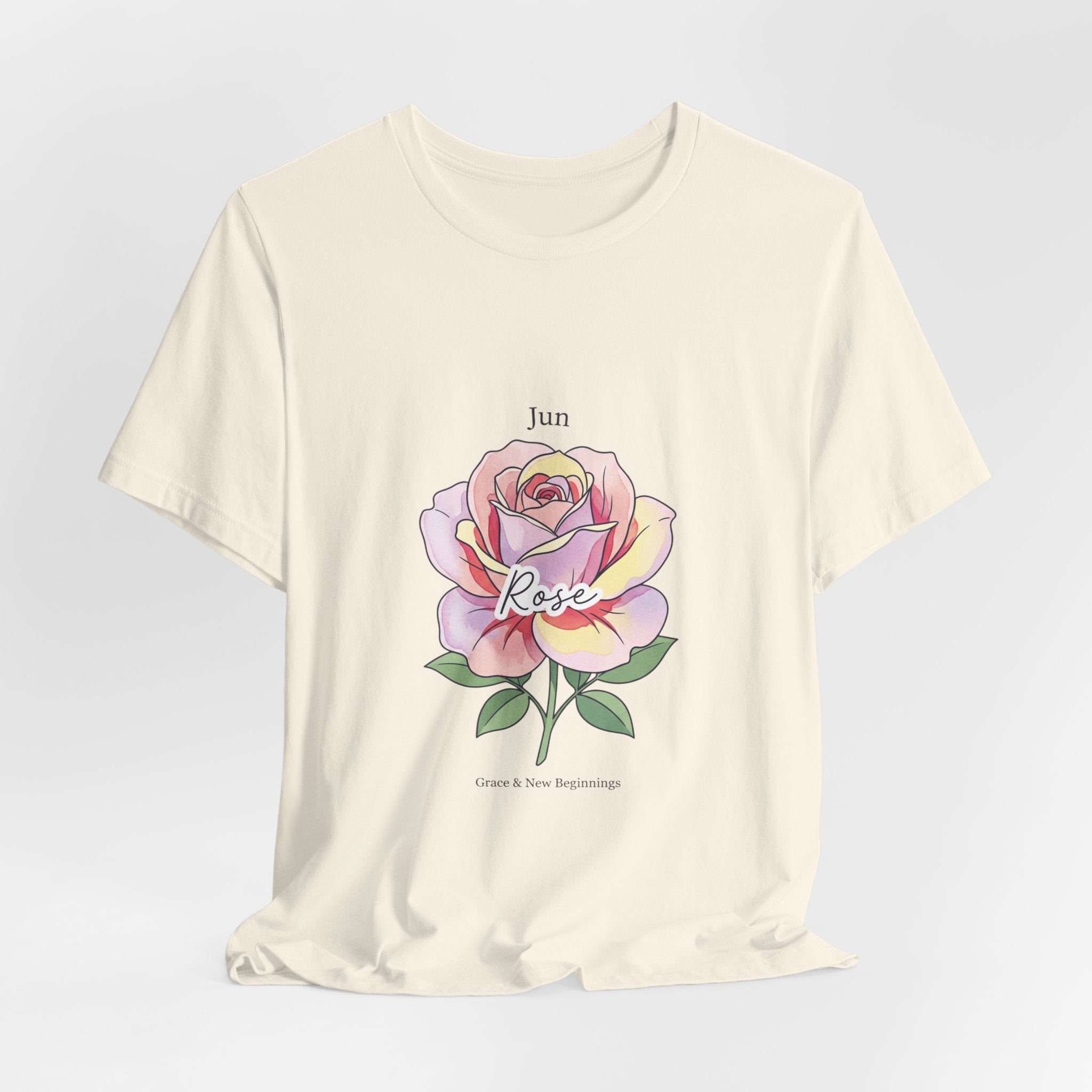 June Rose Birth Flower Tee | Botanical Watercolor, Personalized Name