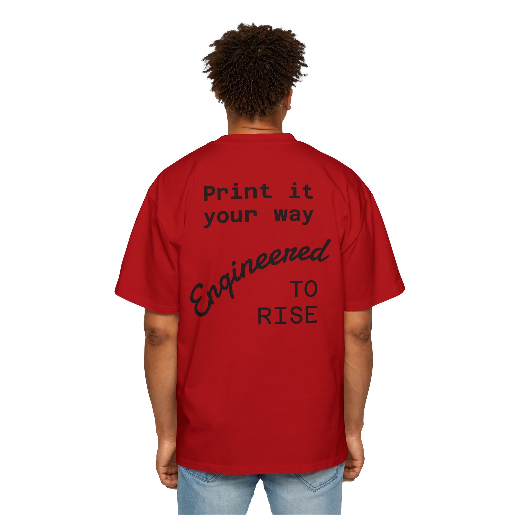 Built Different Metallic Red Logo Tee — Men's Oversized Shirt
