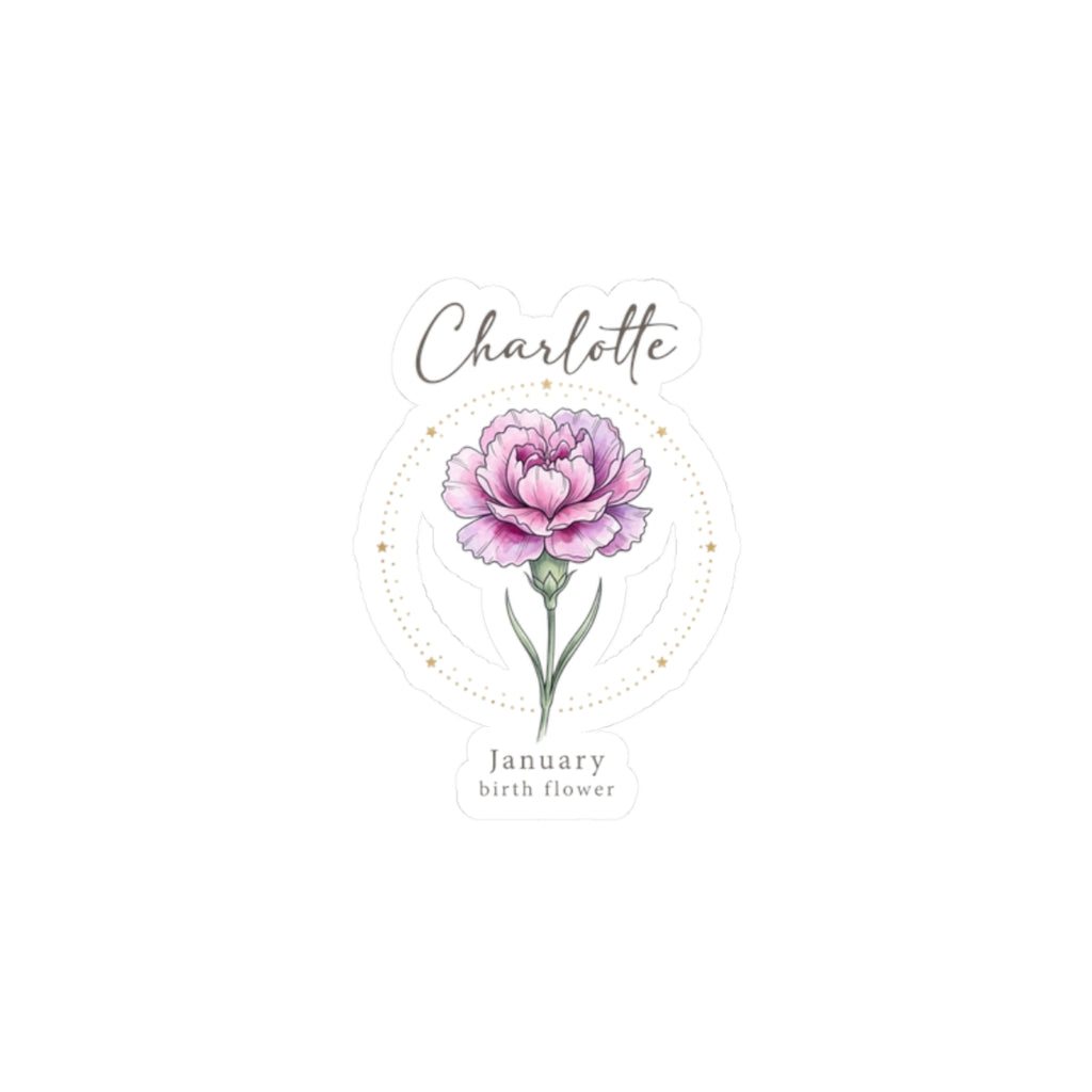 January Birth Flower Sticker | Personalized Botanical Watercolor, Custom Name Kiss-Cut