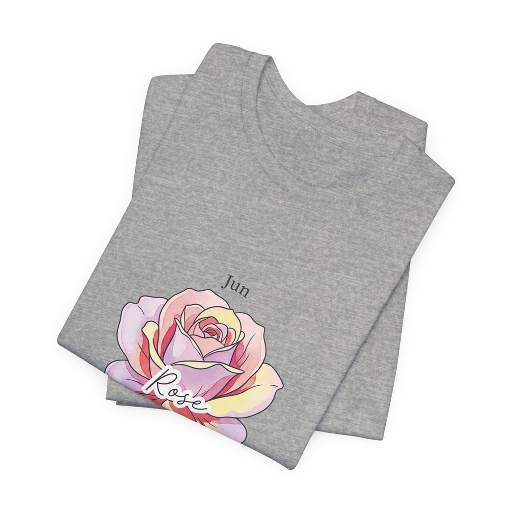 June Rose Birth Flower Tee | Botanical Watercolor, Personalized Name