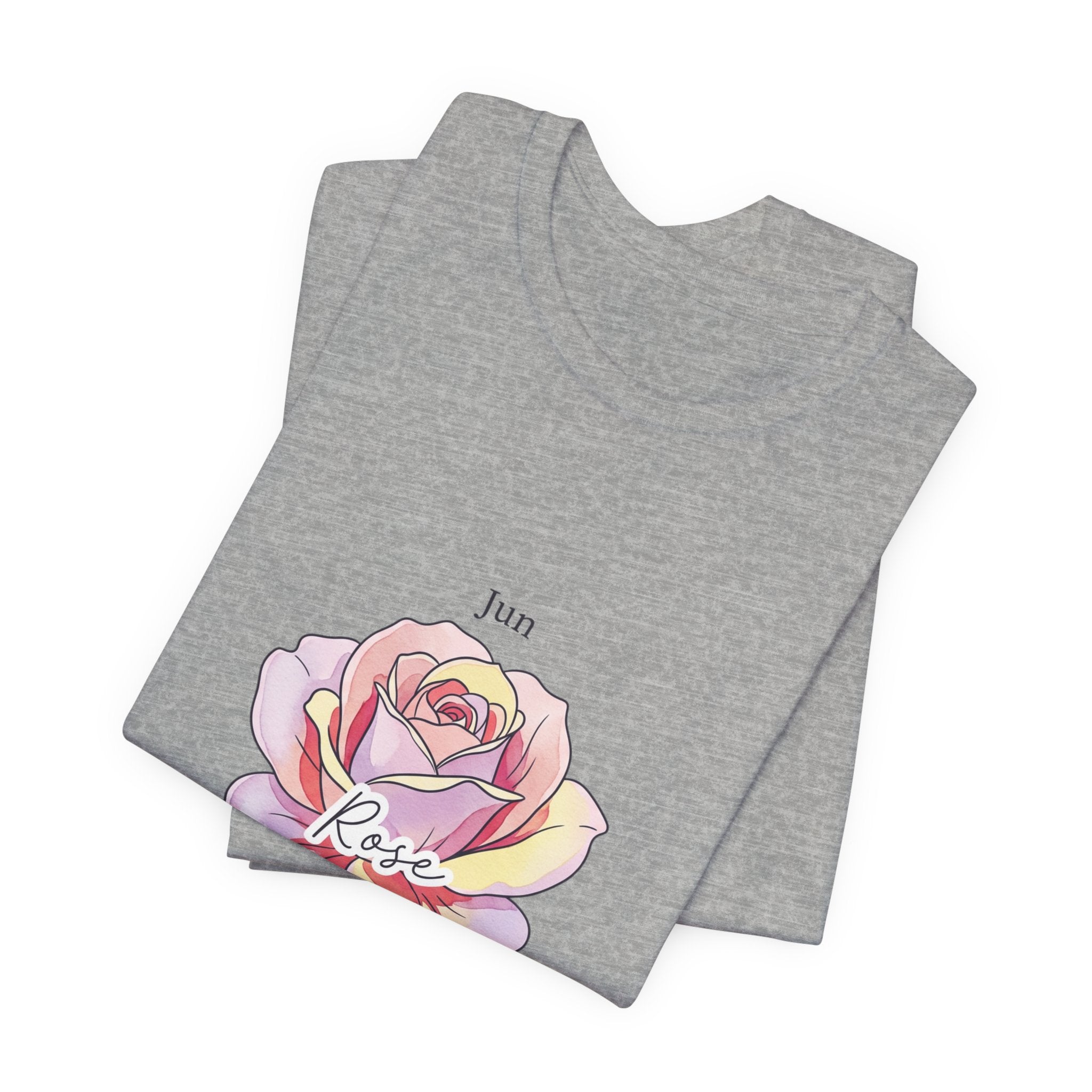 June Rose Birth Flower Tee | Botanical Watercolor, Personalized Name