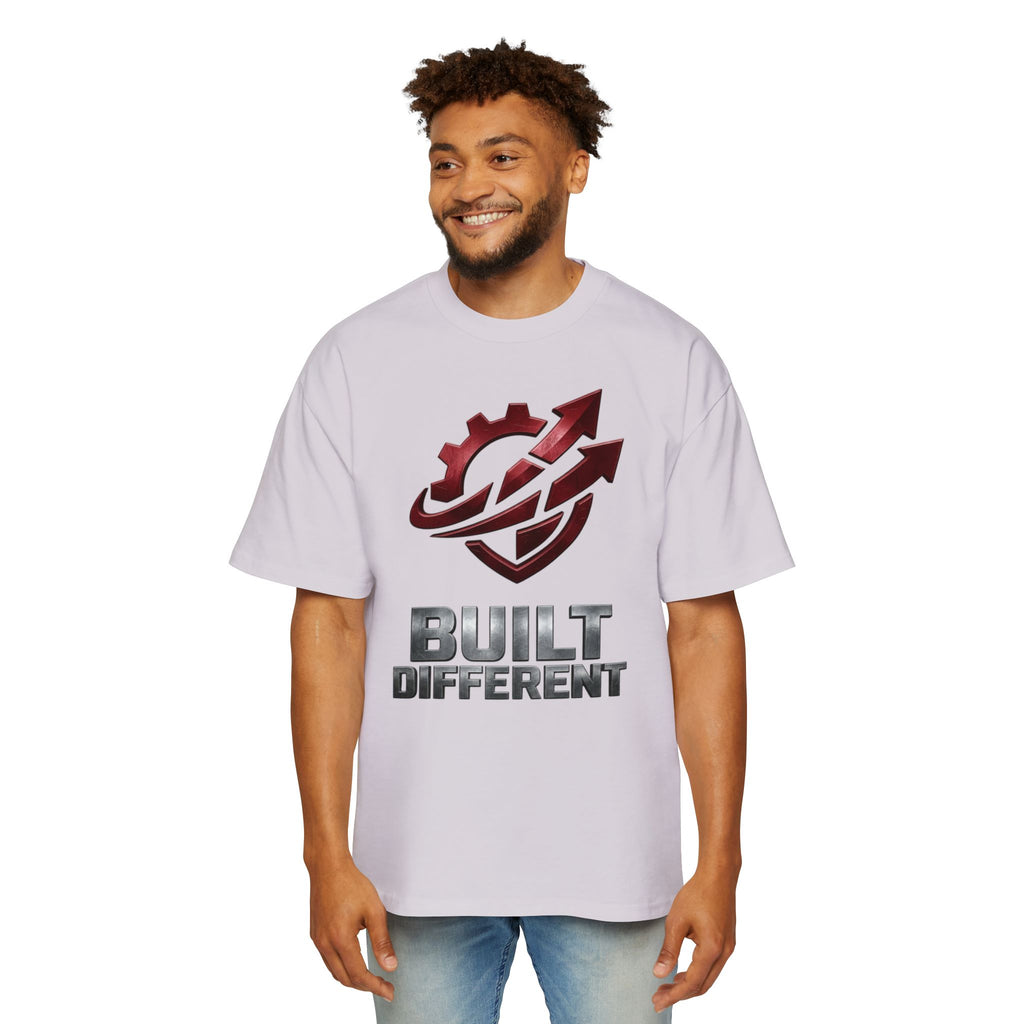 Built Different Metallic Red Logo Tee — Men's Oversized Shirt