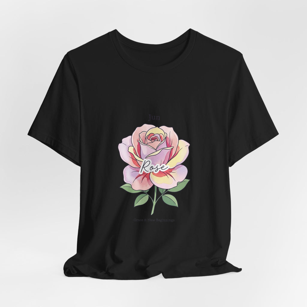 June Rose Birth Flower Tee | Botanical Watercolor, Personalized Name