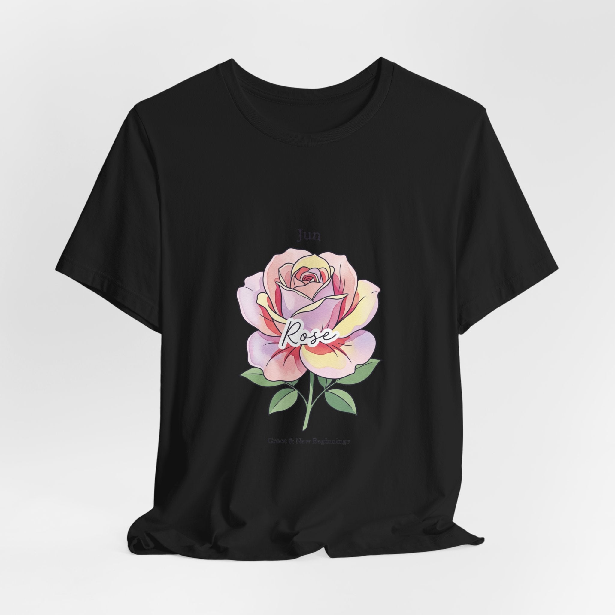 June Rose Birth Flower Tee | Botanical Watercolor, Personalized Name