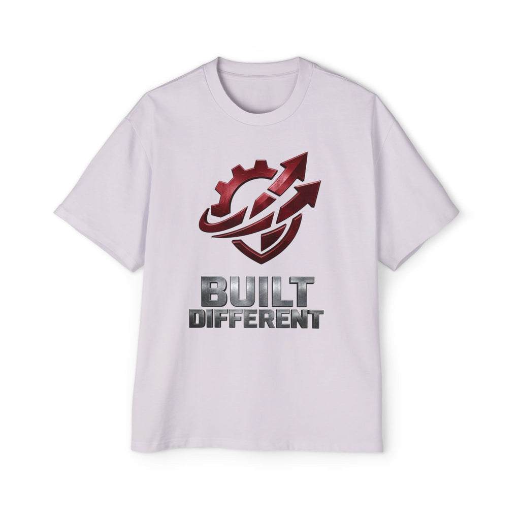Built Different Metallic Red Logo Tee — Men's Oversized Shirt