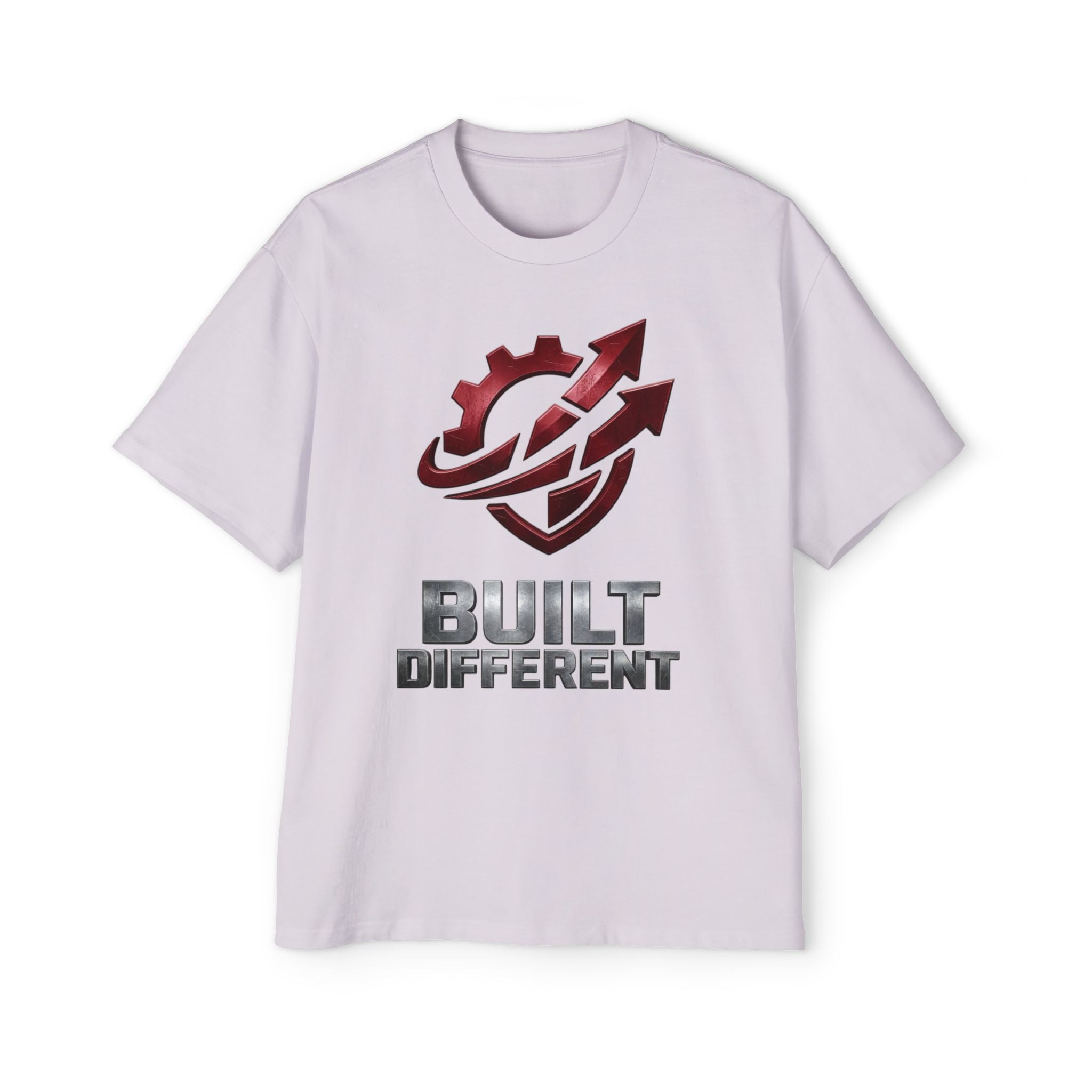 Built Different Metallic Red Logo Tee — Men's Oversized Shirt