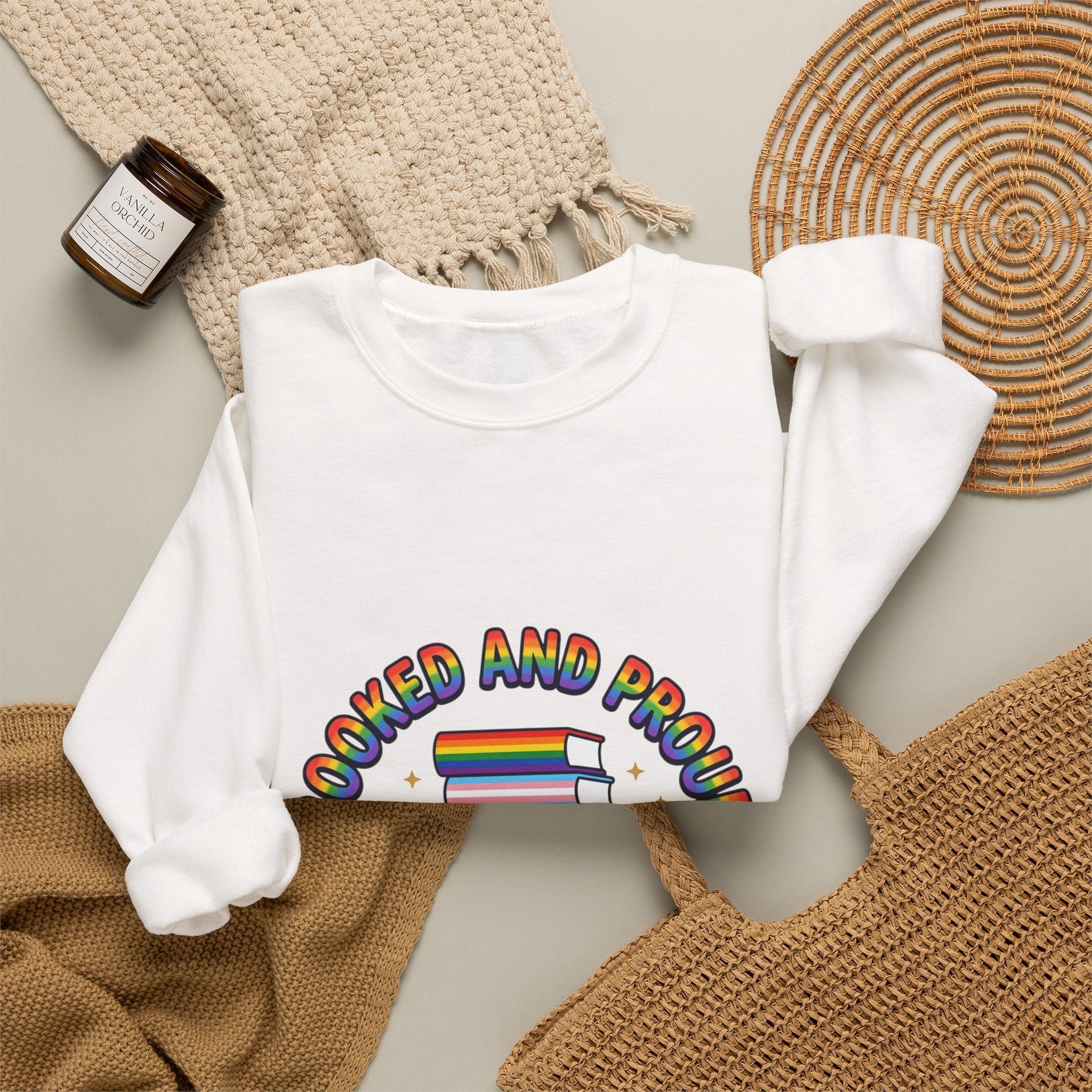 Bookish Pride Crewneck Sweatshirt | LGBTQ+ Queer Joy, Pastel Rainbow