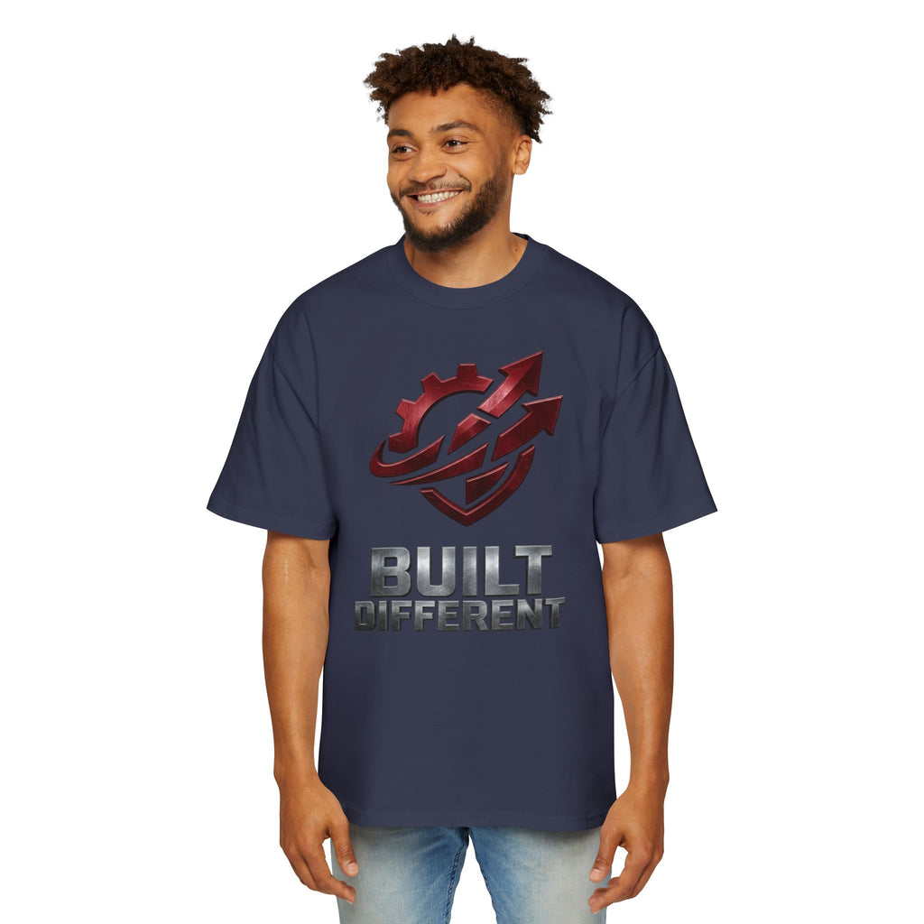 Built Different Metallic Red Logo Tee — Men's Oversized Shirt