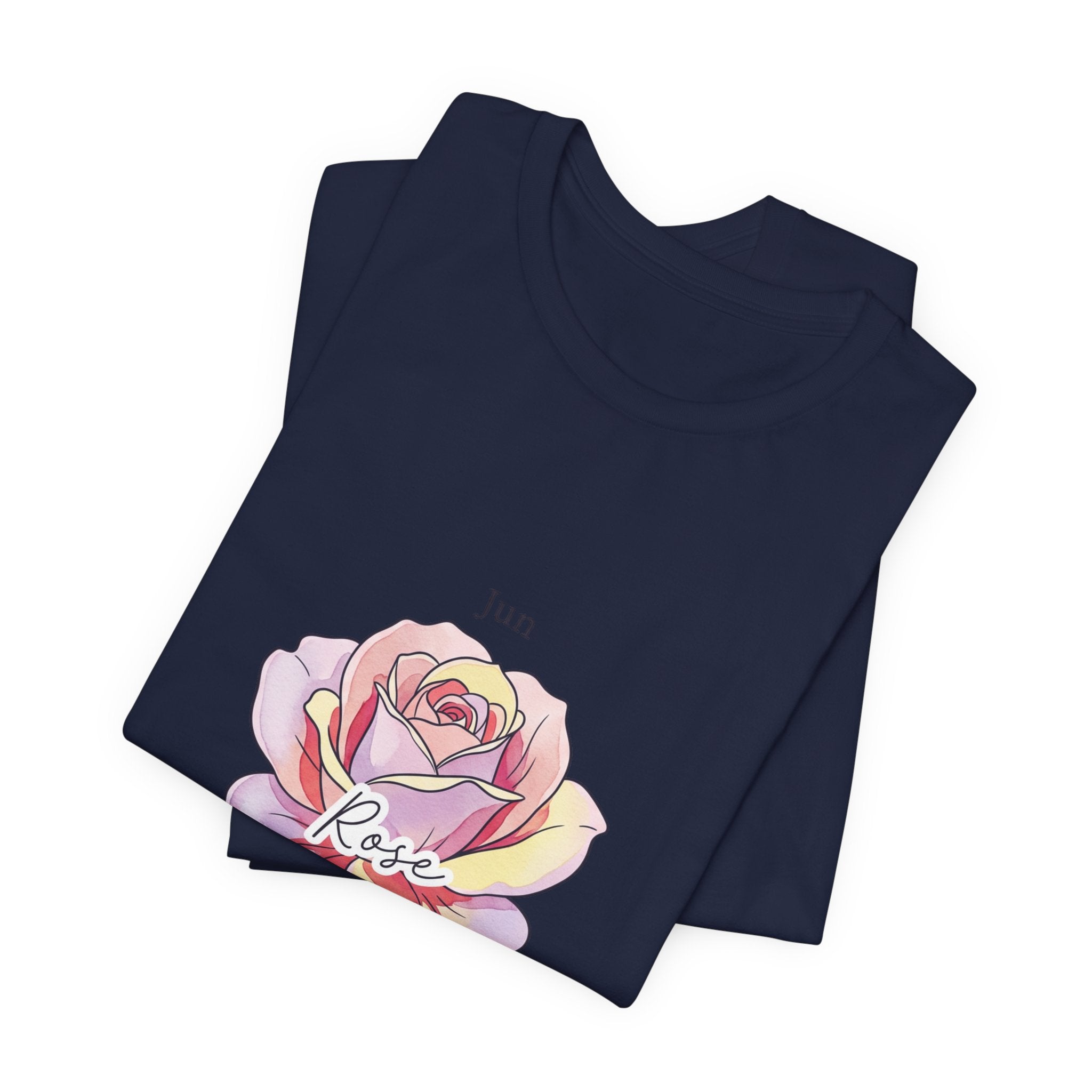 June Rose Birth Flower Tee | Botanical Watercolor, Personalized Name