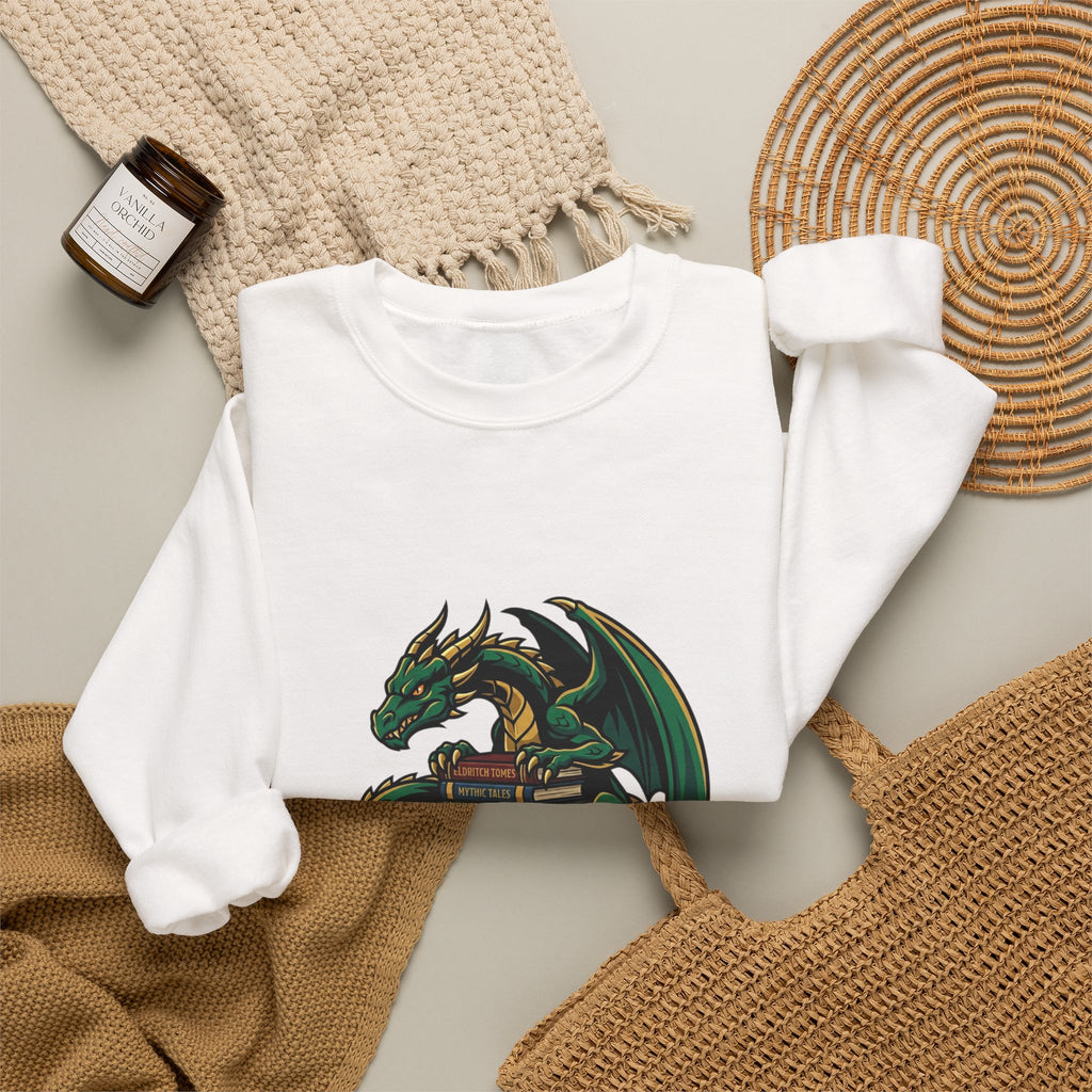 Book Dragon Crewneck Sweatshirt | dragon, fantasy art, mythical creature