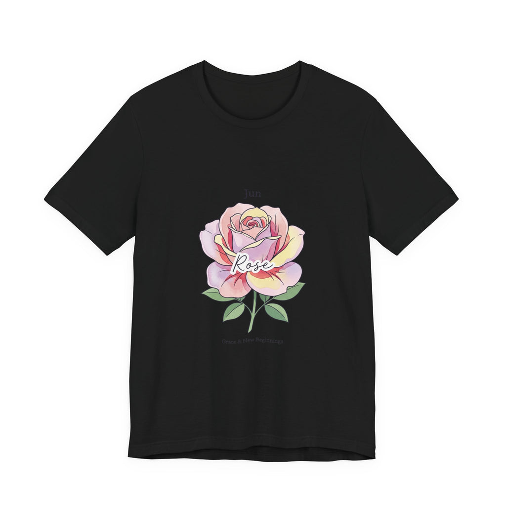 June Rose Birth Flower Tee | Botanical Watercolor, Personalized Name