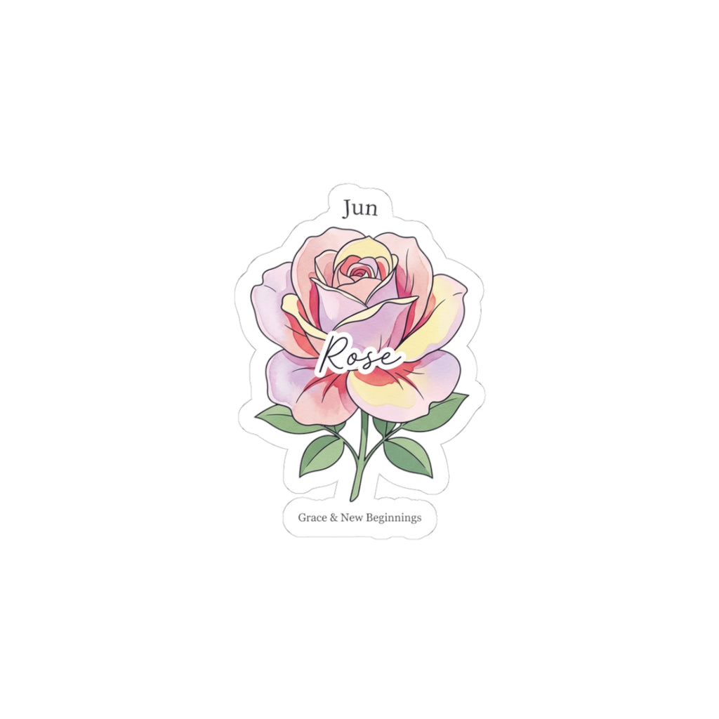 June Rose Birth Month Sticker | Botanical Watercolor, Personalized Name