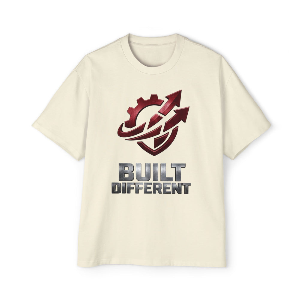 Built Different Metallic Red Logo Tee — Men's Oversized Shirt