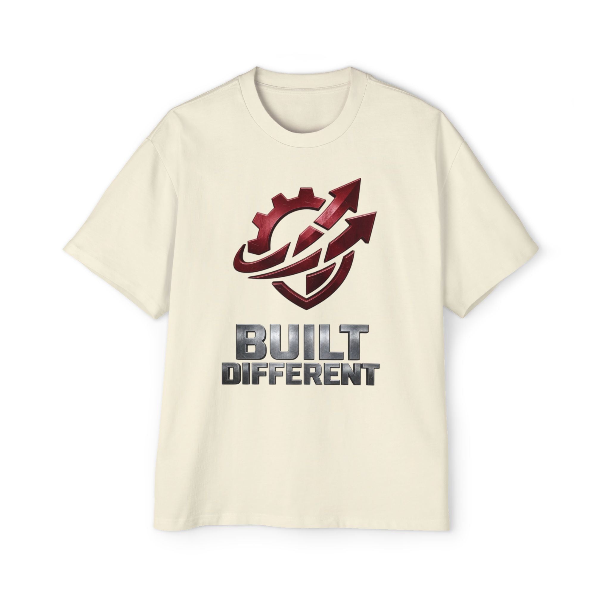 Built Different Metallic Red Logo Tee — Men's Oversized Shirt