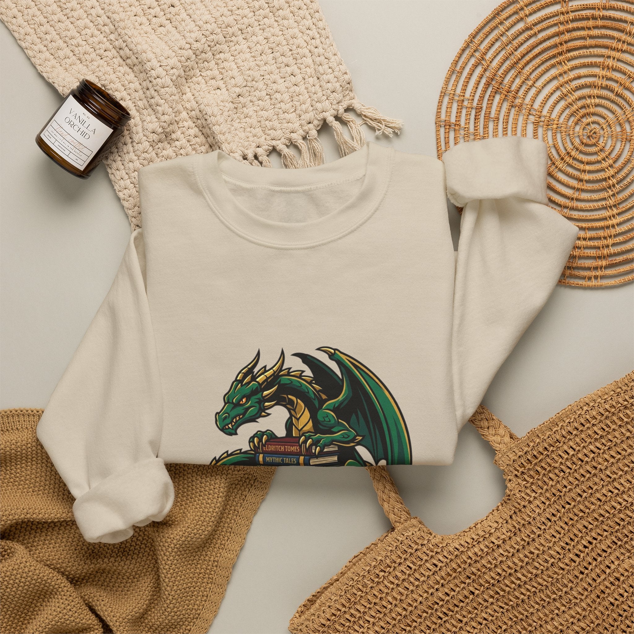 Book Dragon Crewneck Sweatshirt | dragon, fantasy art, mythical creature