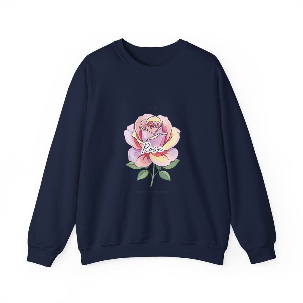 June Rose Birth Month Crewneck, Botanical Watercolor, Personalized Name