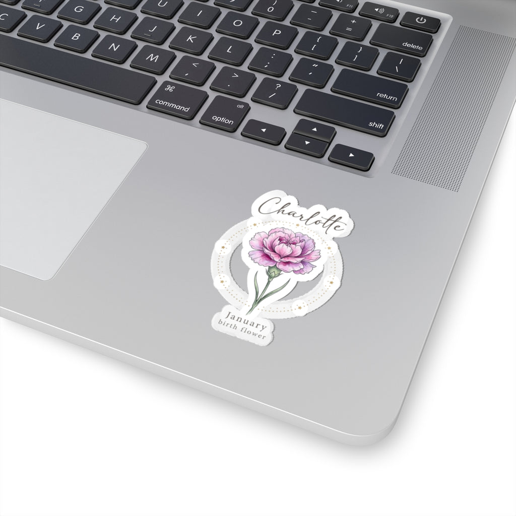 January Birth Flower Sticker | Personalized Botanical Watercolor, Custom Name Kiss-Cut