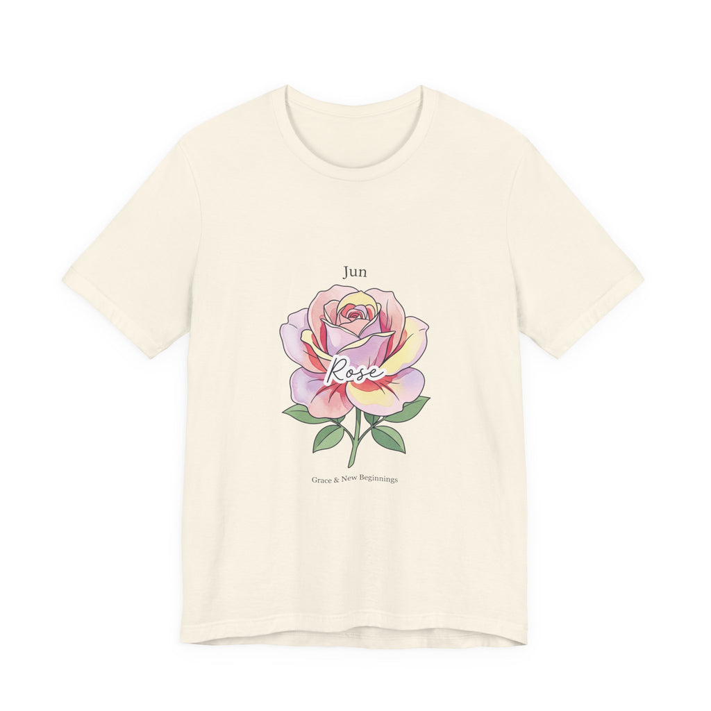 June Rose Birth Flower Tee | Botanical Watercolor, Personalized Name