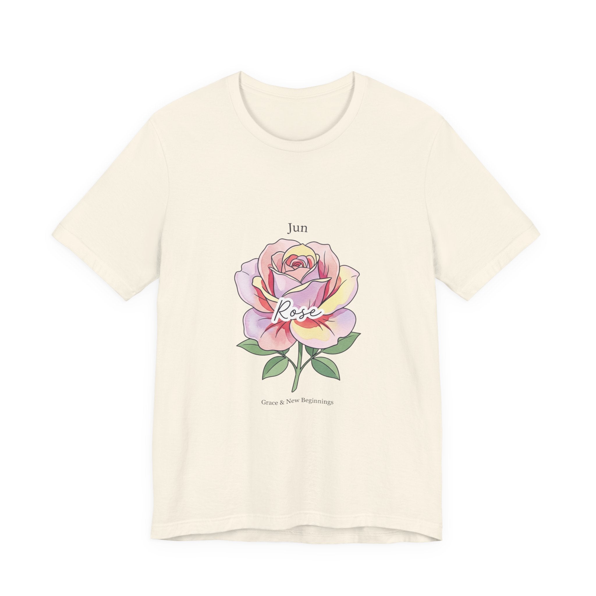 June Rose Birth Flower Tee | Botanical Watercolor, Personalized Name