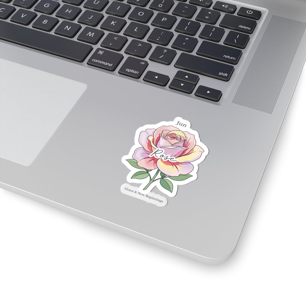June Rose Birth Month Sticker | Botanical Watercolor, Personalized Name
