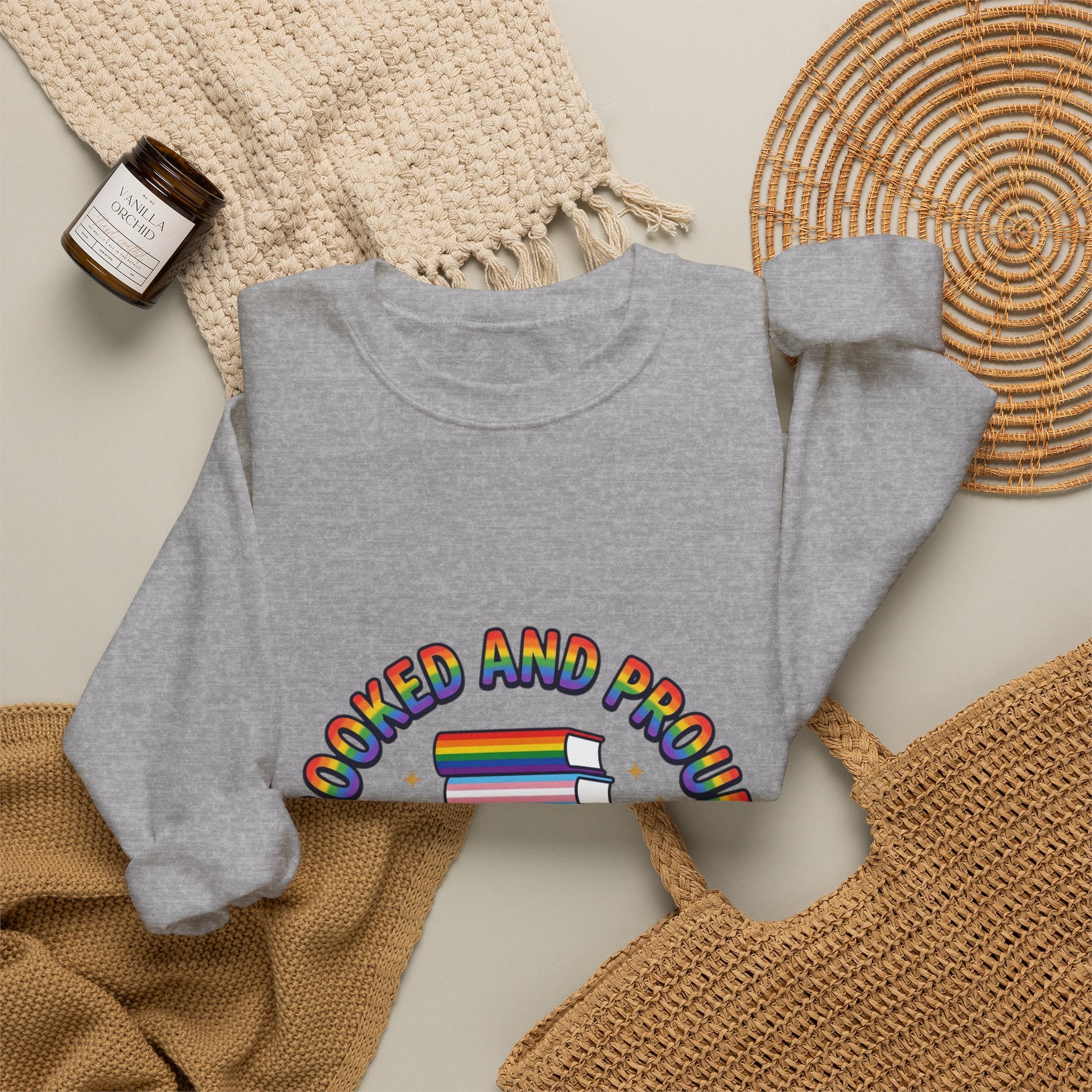 Bookish Pride Crewneck Sweatshirt | LGBTQ+ Queer Joy, Pastel Rainbow