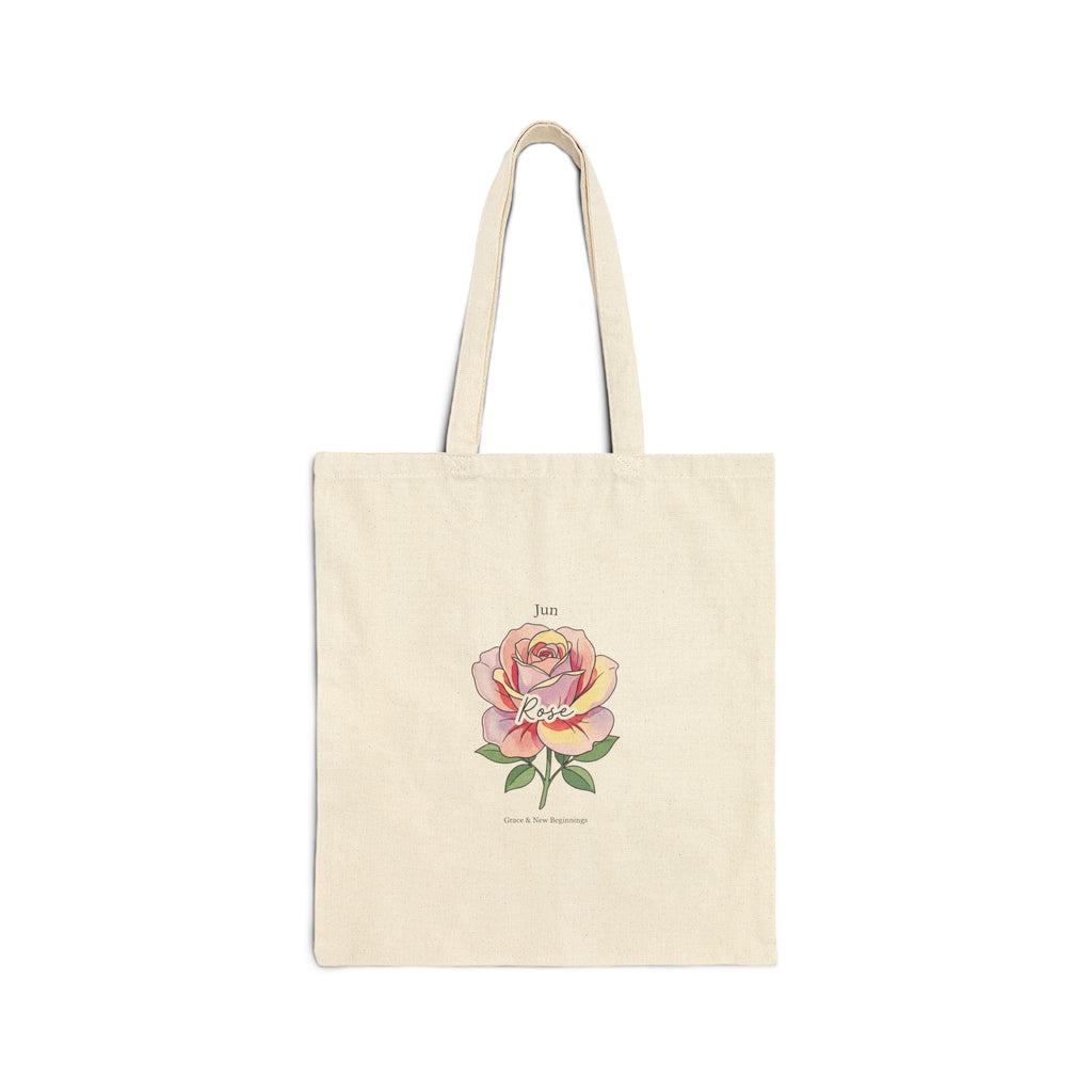 Birth Month Rose Tote, Botanical Birth Flower, Watercolor Line Art Canvas Tote